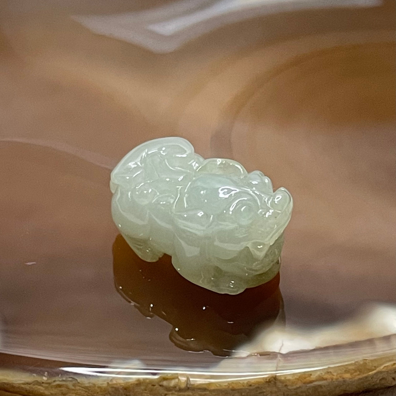 Type A Faint Green Jade Jadeite Pixiu Charm - 7.52g 25.2 by 15.3 by 12.4mm - Huangs Jadeite and Jewelry Pte Ltd