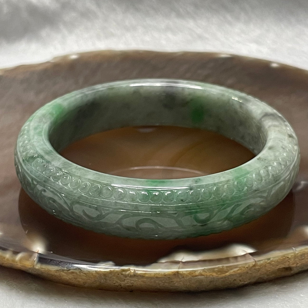 Type A Grey & Green Patches Ruyi Jade Jadeite Bangle - 76.71g Inner Diameter 58.0mm Thickness 14.7 by 9.1mm - Huangs Jadeite and Jewelry Pte Ltd