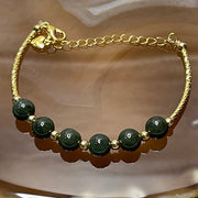 Type A Green Jade Jadeite 14kgf Bracelet - 6.10g 7.0mm/bead 6 beads - Huangs Jadeite and Jewelry Pte Ltd