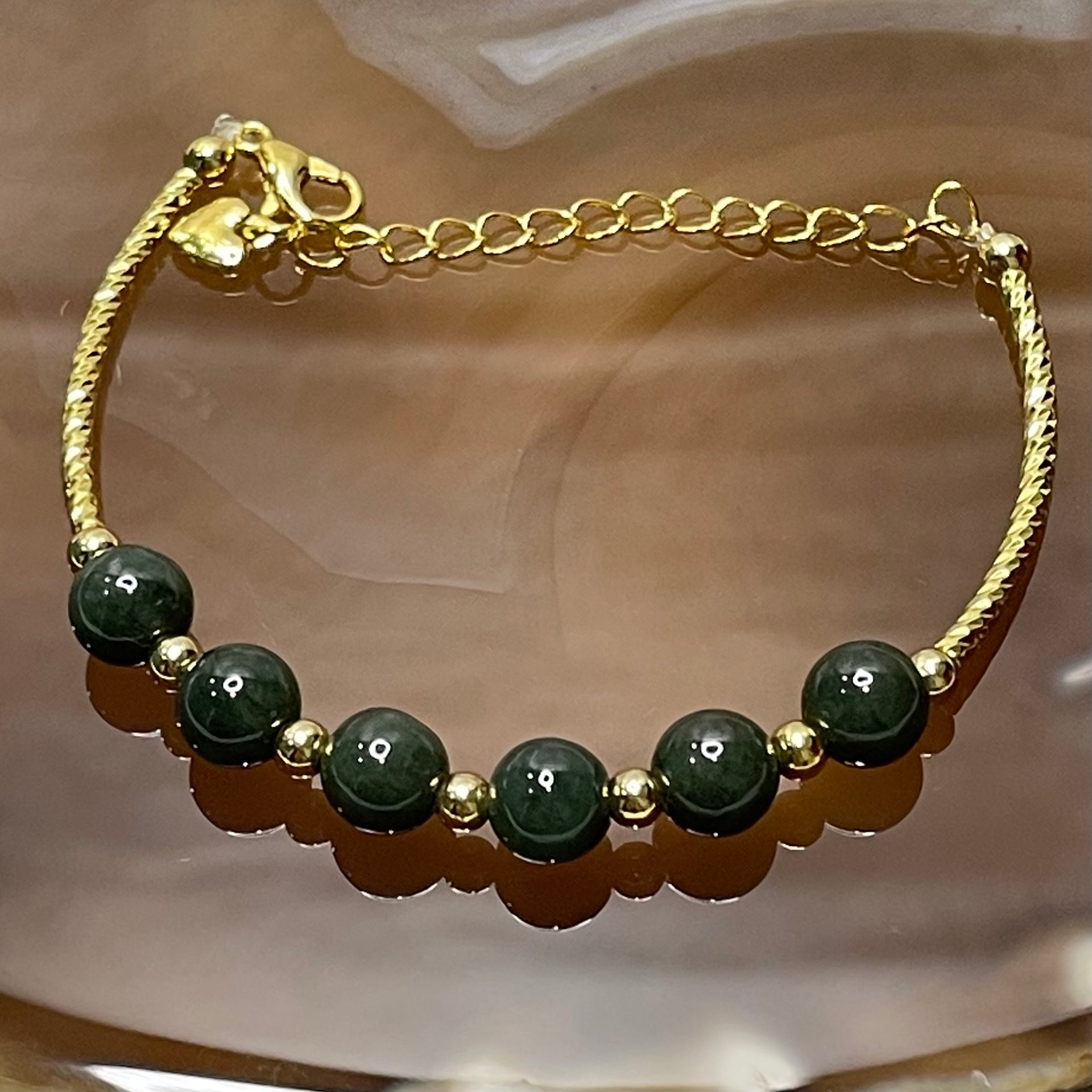 Type A Green Jade Jadeite 14kgf Bracelet - 6.10g 7.0mm/bead 6 beads - Huangs Jadeite and Jewelry Pte Ltd