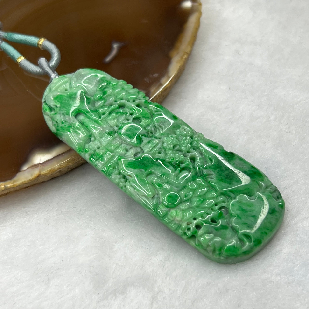 Type A Spicy Green Jade Jadeite Shan Shui Pendant - 32.06g 74.1 by 28.7 by 6.6mm Singapore Specialist - Huangs Jadeite and Jewelry Pte Ltd