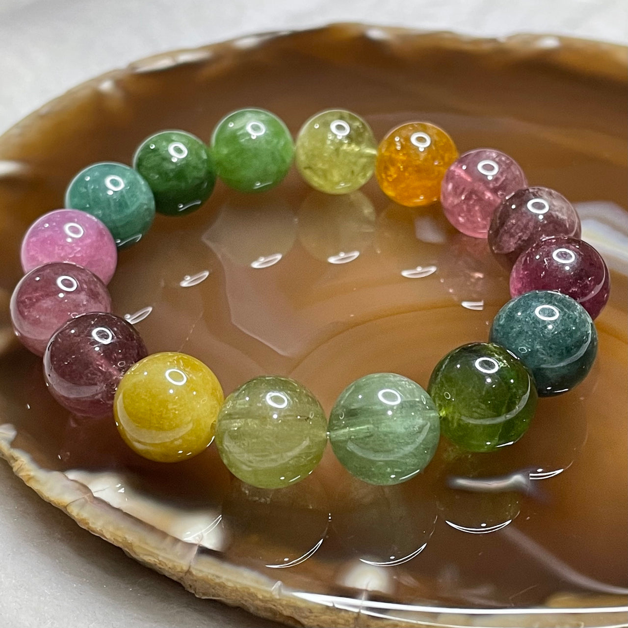 Natural Tourmaline Crystal Bracelet 电气石 56.55g 13.2mm/bead 16 beads - Huangs Jadeite and Jewelry Pte Ltd