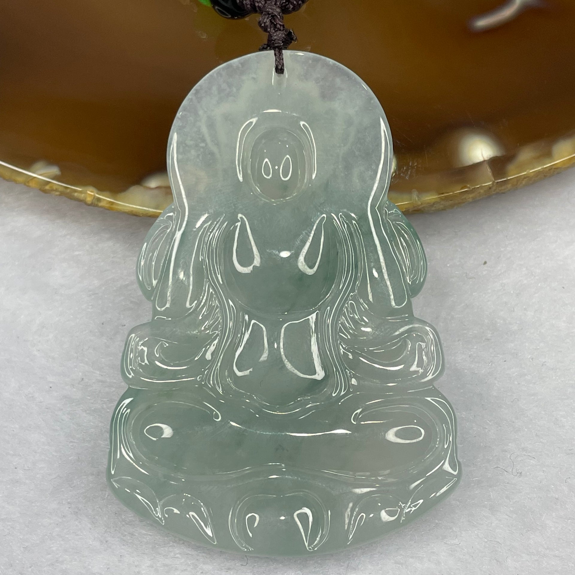 HIGH QUALITY Type A High Icy Green Piao Hua Tibetan Bodhisattva Jade Jadeite Pendant - 22.77g 56.2 by 38.1 by 6.0mm - Huangs Jadeite and Jewelry Pte Ltd