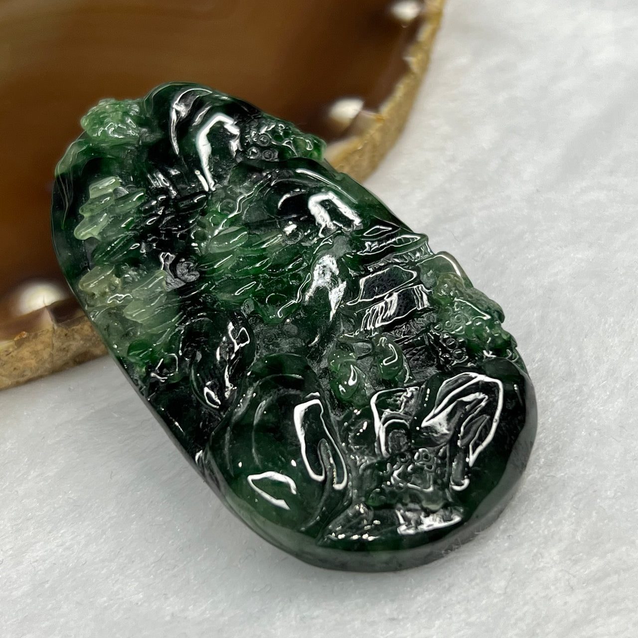 Type A Semi Icy Spicy Green Jade Jadeite Shan Shui 38.57g 63.5 by 34.9 by 8.2mm - Huangs Jadeite and Jewelry Pte Ltd