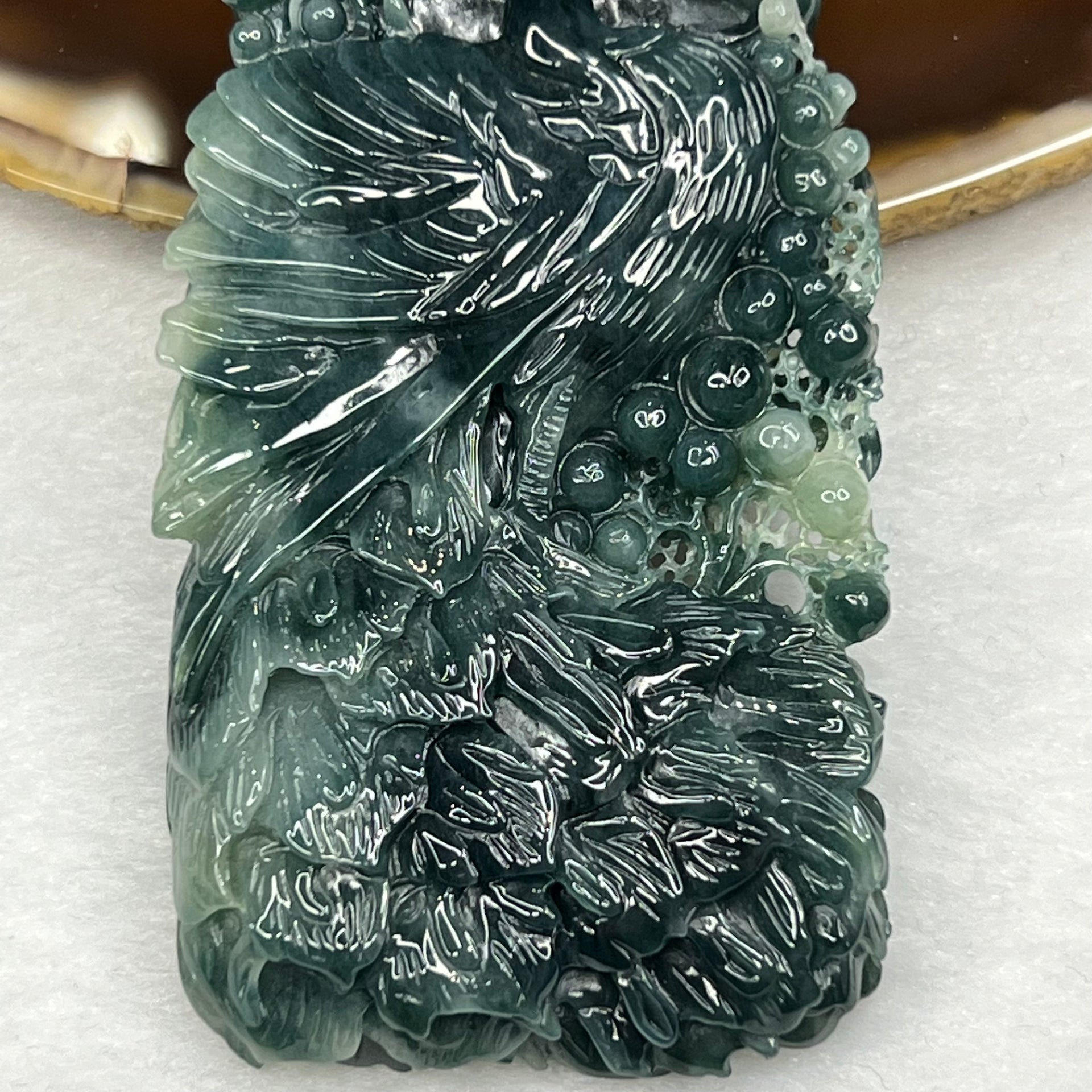 RARE Grand Master Certified Type A Denim Blue Jade Jadeite Phoenix Pendant 83.14g 79.4 by 41.6 by 12.4 mm - Huangs Jadeite and Jewelry Pte Ltd