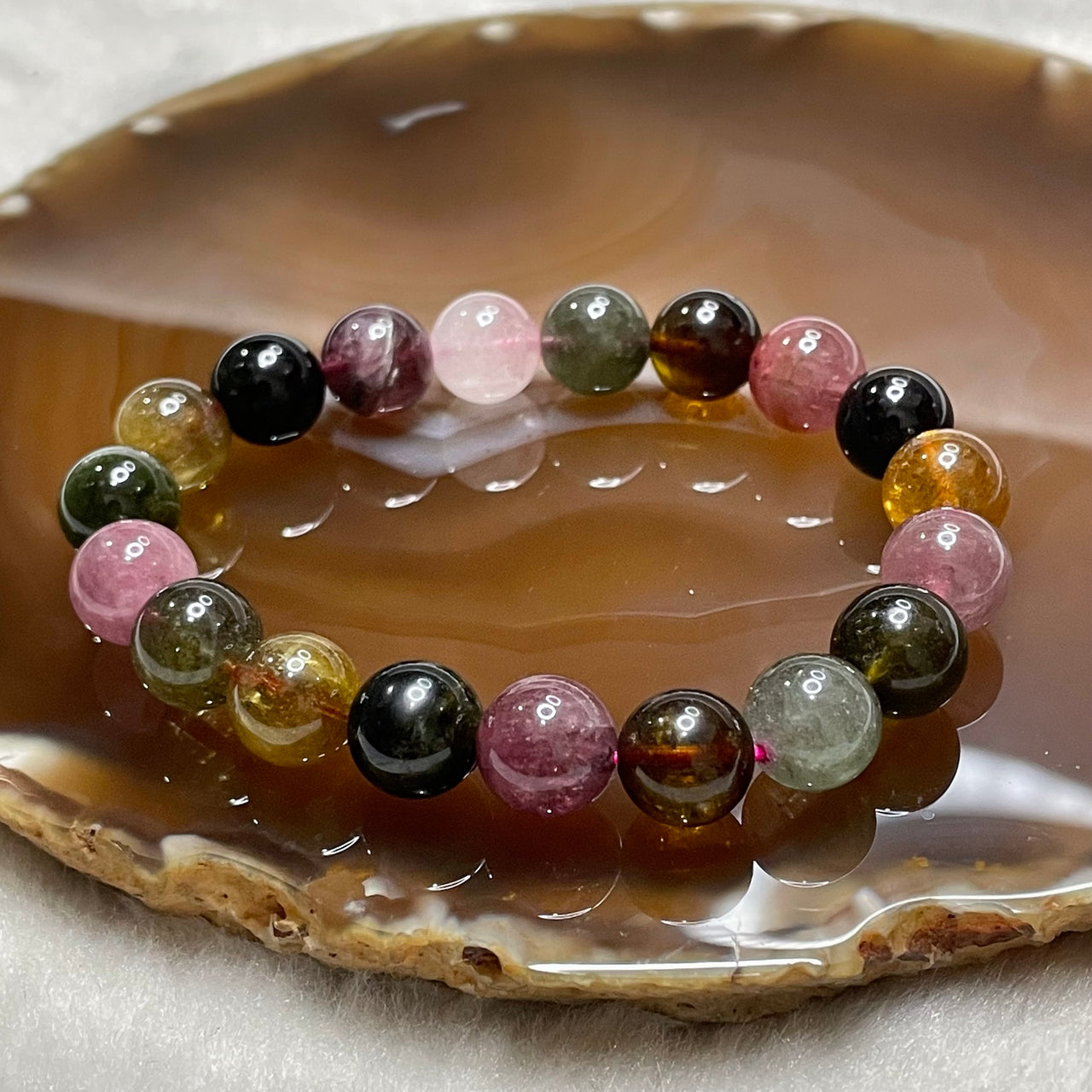 Natural Tourmaline Crystal Bracelet 电气石 32.89g 10.3mm/bead 19 beads - Huangs Jadeite and Jewelry Pte Ltd