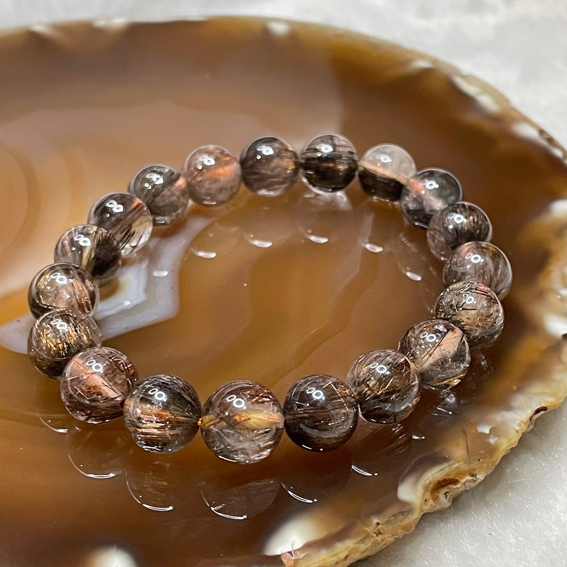 Natural Copper Rutilated Quartz 銅髮晶 28.75g 10.6mm/bead 19 beads - Huangs Jadeite and Jewelry Pte Ltd