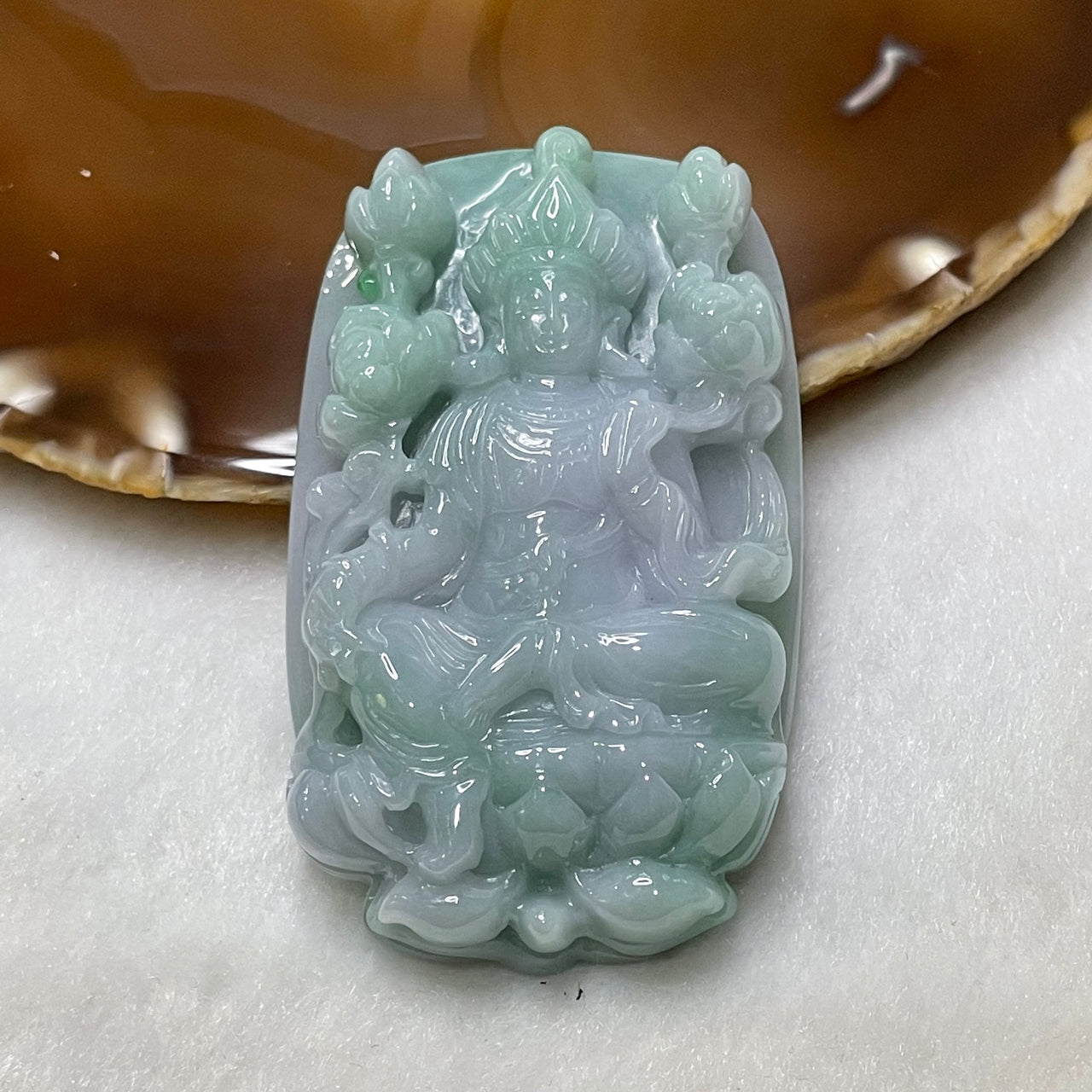 Type A Lavender & Green Jade Jadeite Buddha 72.32g 66.8 by 40.3 by 13.2mm - Huangs Jadeite and Jewelry Pte Ltd