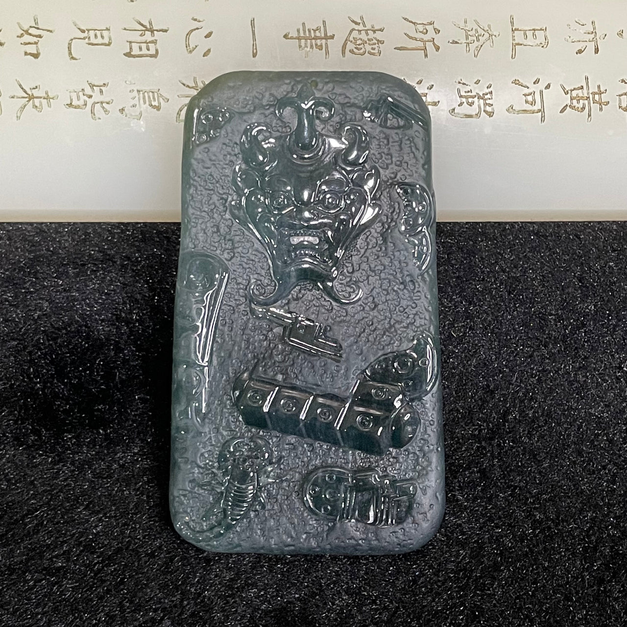 Type A Blueish Green Dragon Jade Jadeite Pendant - 45.27g 72.5 by 41.5 by 6.8mm - Huangs Jadeite and Jewelry Pte Ltd