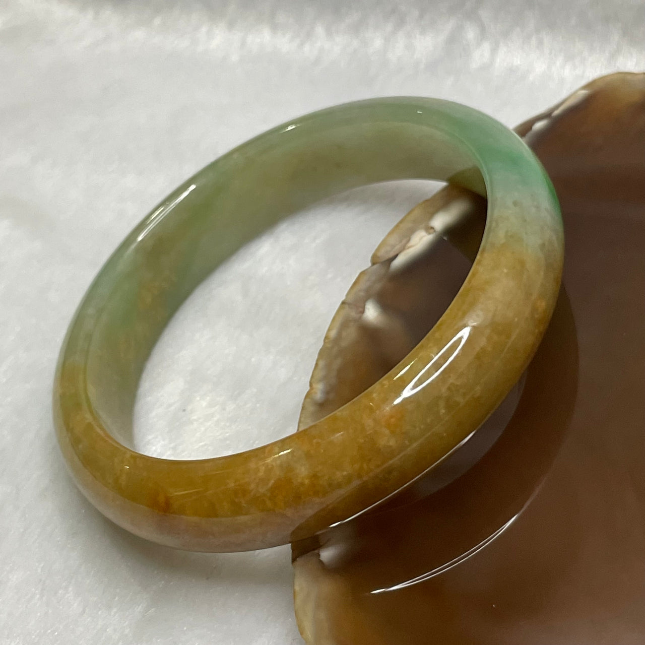 Type A Yellow & Green Jade Jadeite Bangle - 52.87g Inner Diameter 57.0mm Thickness 13.3 by 7.3mm - Huangs Jadeite and Jewelry Pte Ltd