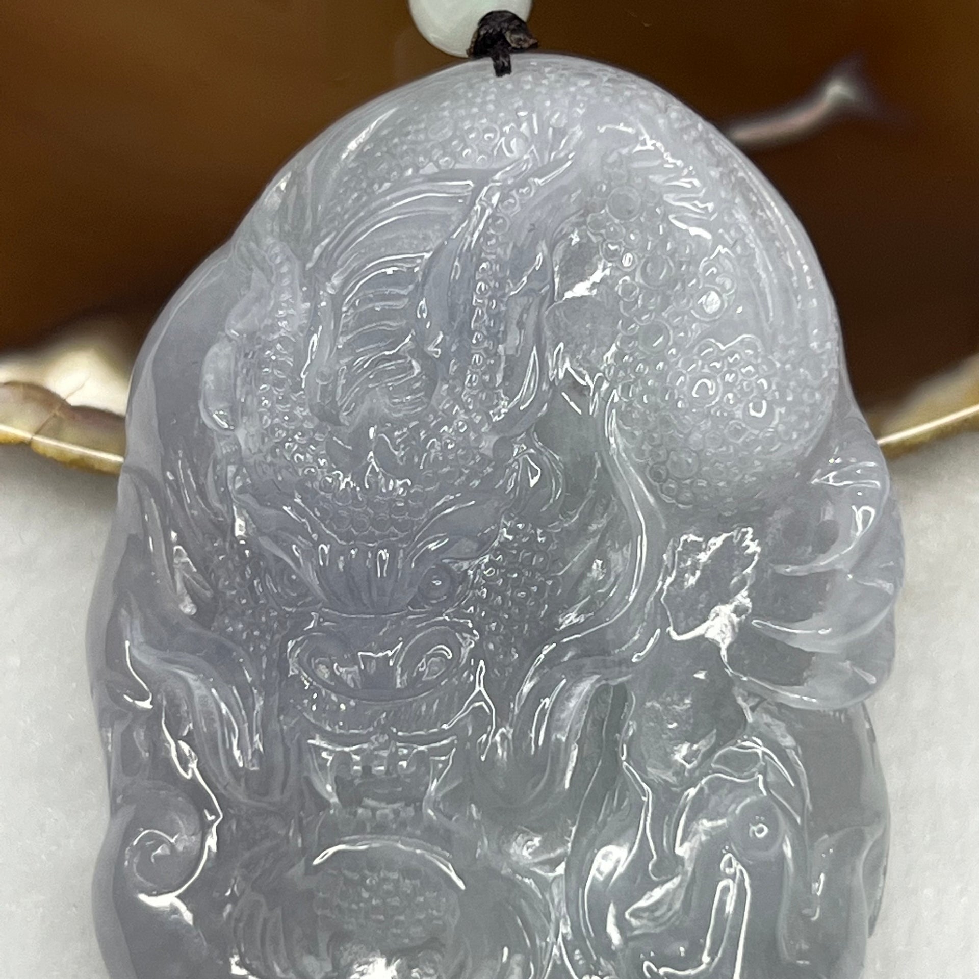 Type A Semi Icy Lavender Jade Jadeite Dragon Pendant 104.03g 71.2 by 42.8 by 17.4 mm - Huangs Jadeite and Jewelry Pte Ltd