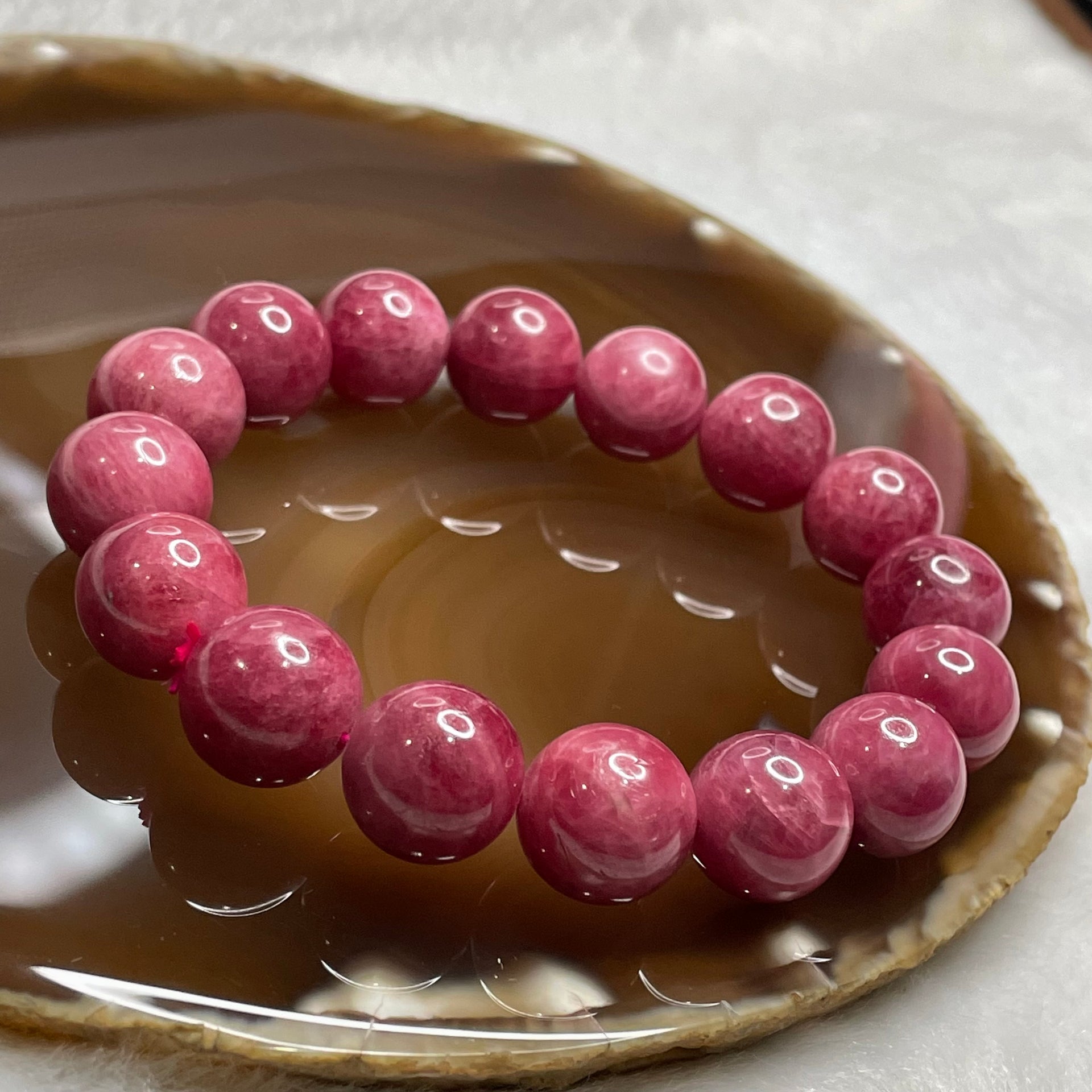 Natural Rhodonite Crystal Bracelet 69.3g 13.4mm/bead 16 beads - Huangs Jadeite and Jewelry Pte Ltd