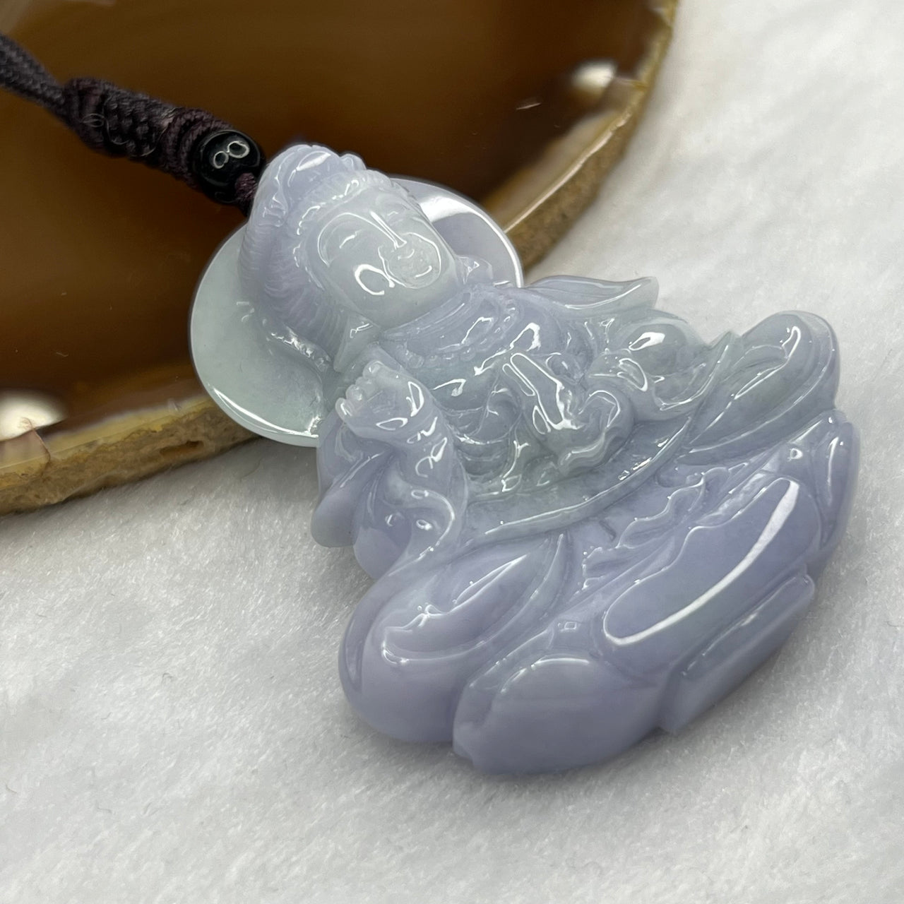 Type A Lavender Jade Jadeite Guan Yin Pendant - 57.7 g 55.1 by 47.3 by 14.3 mm - Huangs Jadeite and Jewelry Pte Ltd