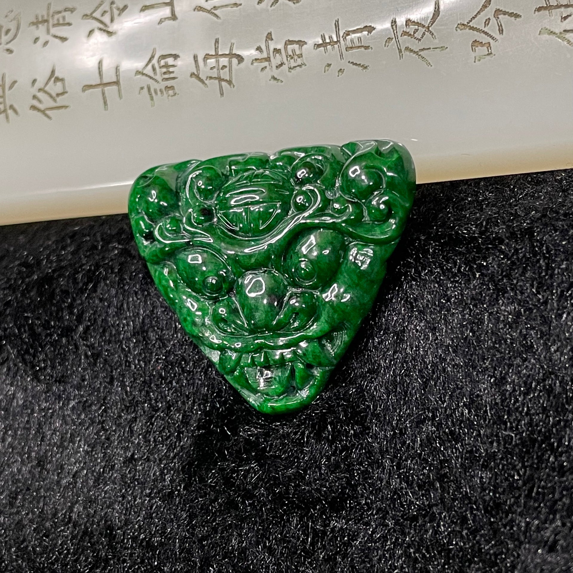 Type A Old Mine Spicy Green Dragon Head Jadeite Jade Pendant - 15.03g 33.0 by 34.4 by 9.9mm - Huangs Jadeite and Jewelry Pte Ltd