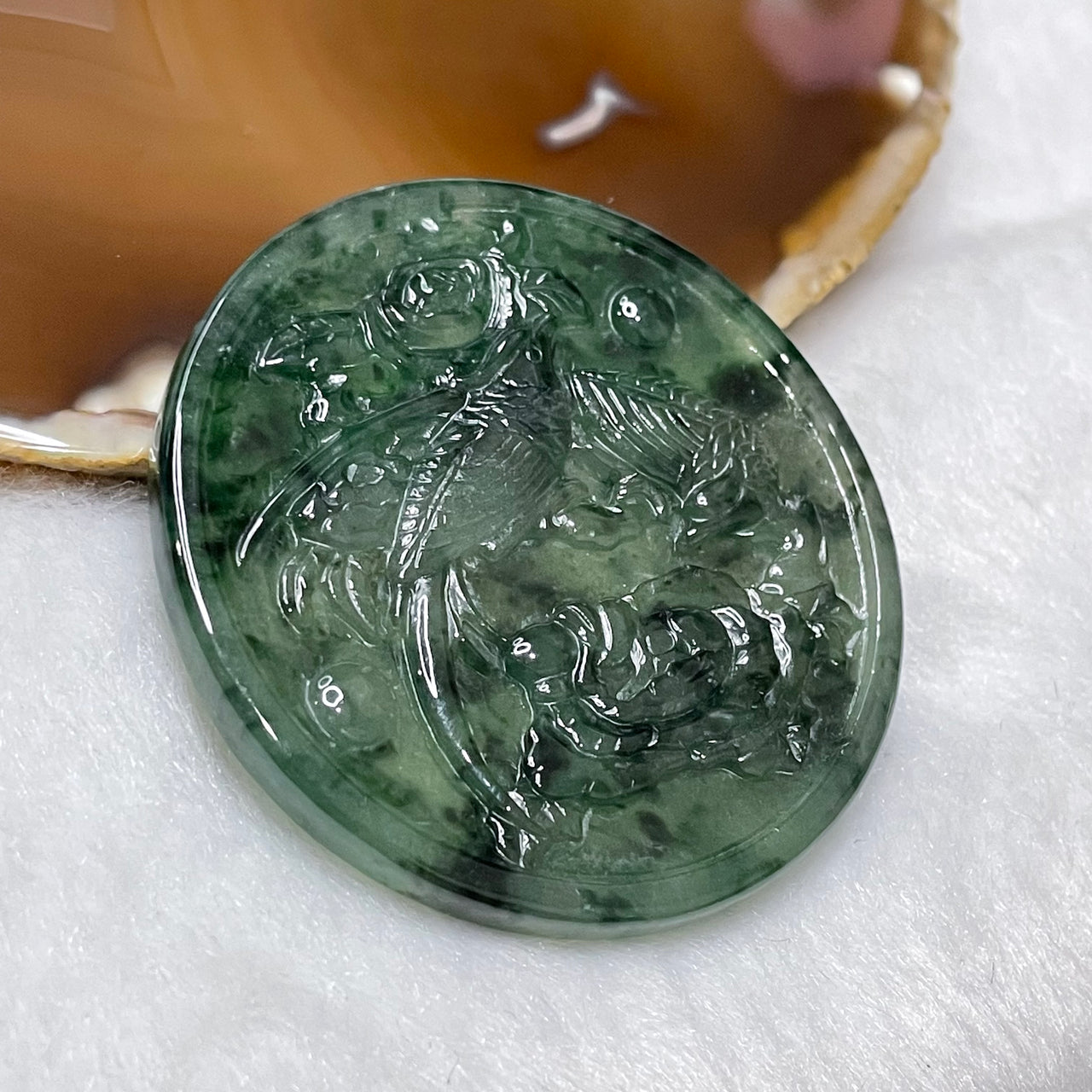 Type A Semi Icy Green Piao Hua Jade Jadeite Magpie 26.11g 51.8 by 51.8 by 4.6mm - Huangs Jadeite and Jewelry Pte Ltd