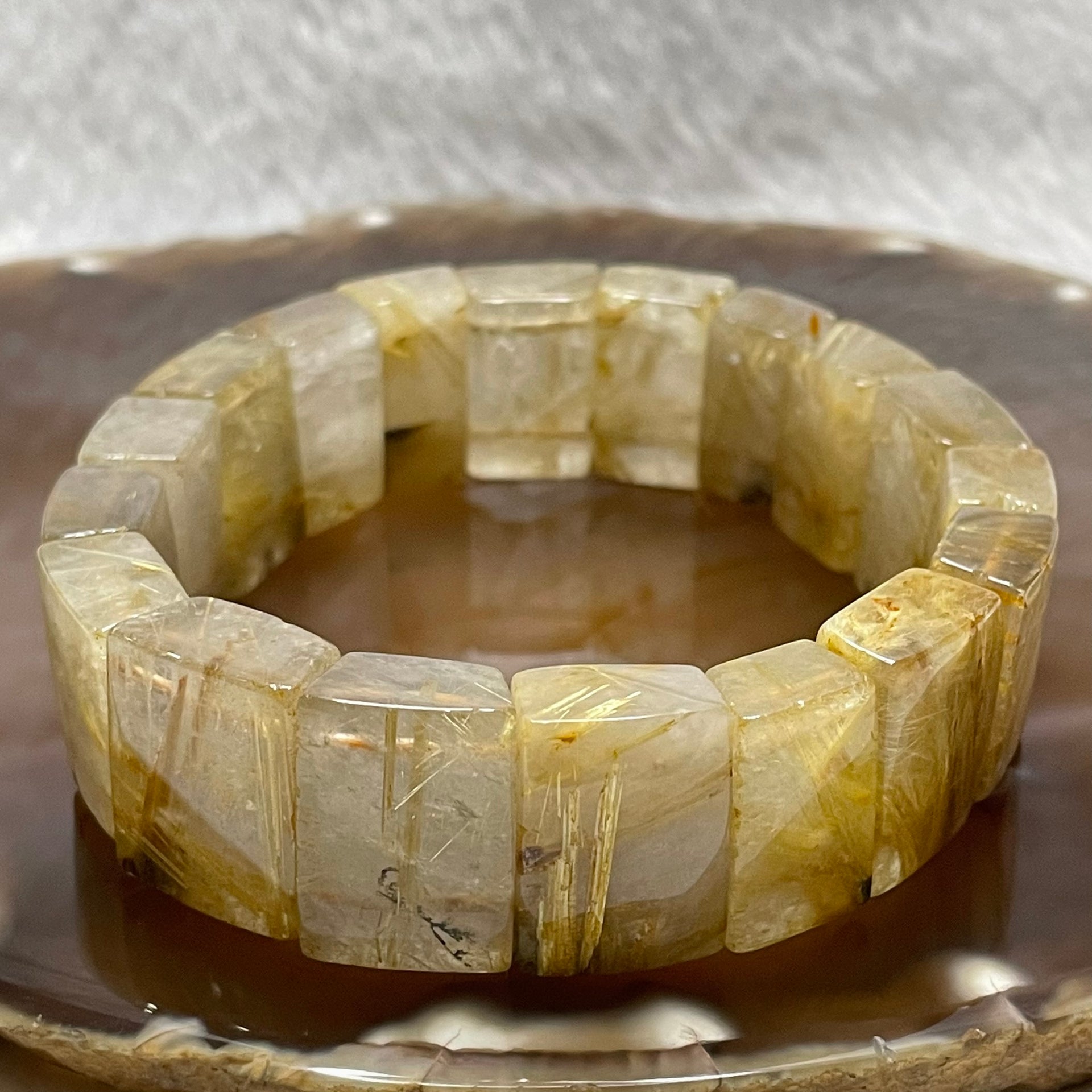 Natural Golden Rutilated Quartz Bracelet 手牌 - 75.17g 18.6 by 13.4 by 8.1mm/piece 18 pieces - Huangs Jadeite and Jewelry Pte Ltd