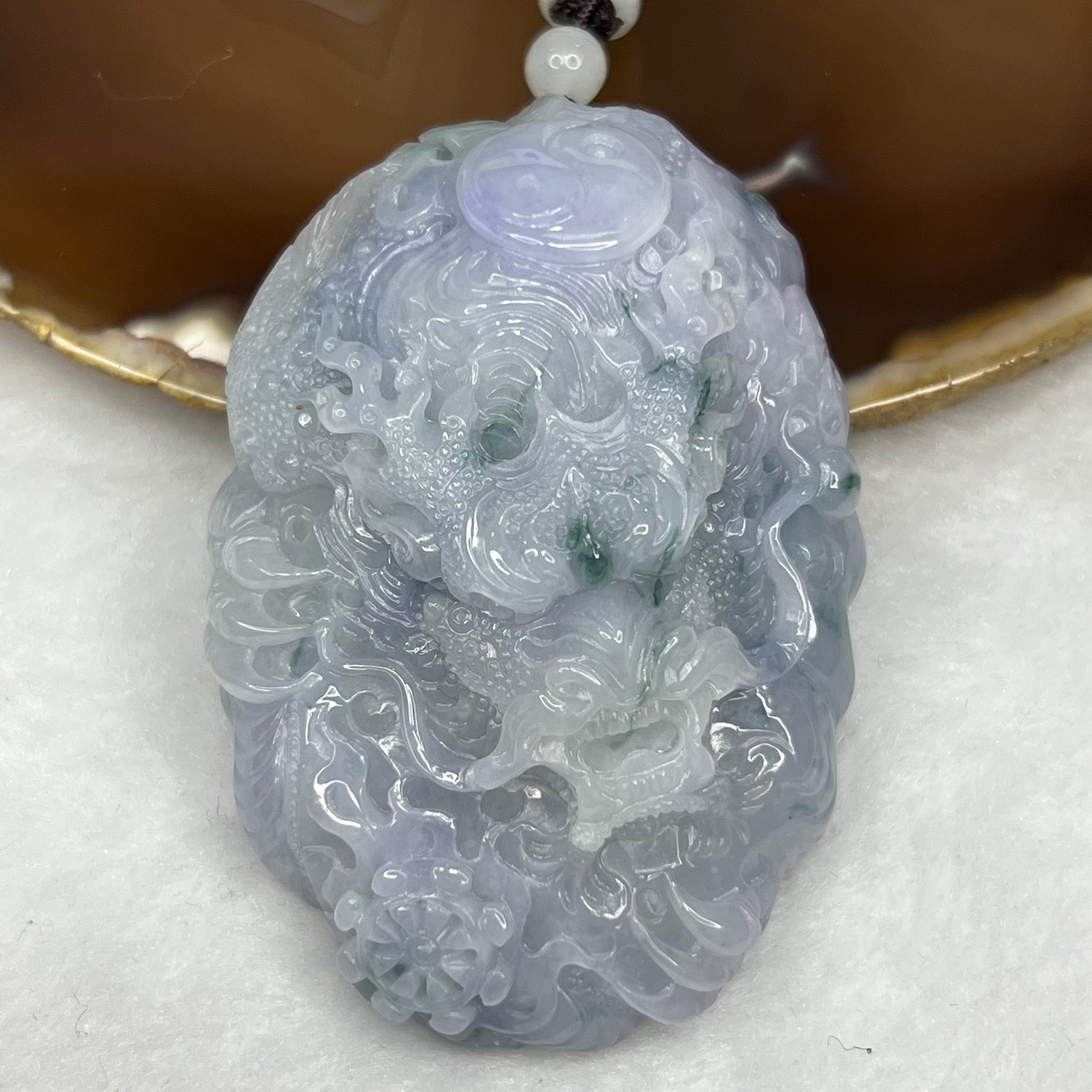 Type A Lavender and Green Piao Hua Jade Jadeite Dragon Pendant 103.24g 67.8 by 47.1 by 20.8 mm - Huangs Jadeite and Jewelry Pte Ltd