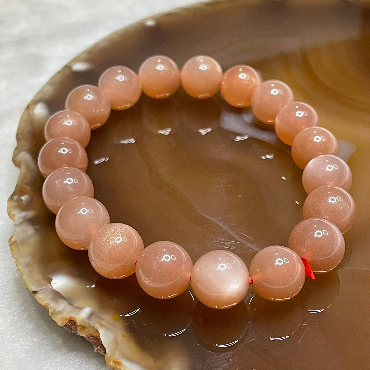 Natural Sunstone Crystal Bracelet 太阳石 27.41g 10.3mm/bead 19 beads - Huangs Jadeite and Jewelry Pte Ltd