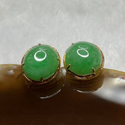 Type A Apple Green Jade Jadeite Earrings 18k Yellow Gold 3.32g 12.2 by 11.6 by 7.2mm - Huangs Jadeite and Jewelry Pte Ltd