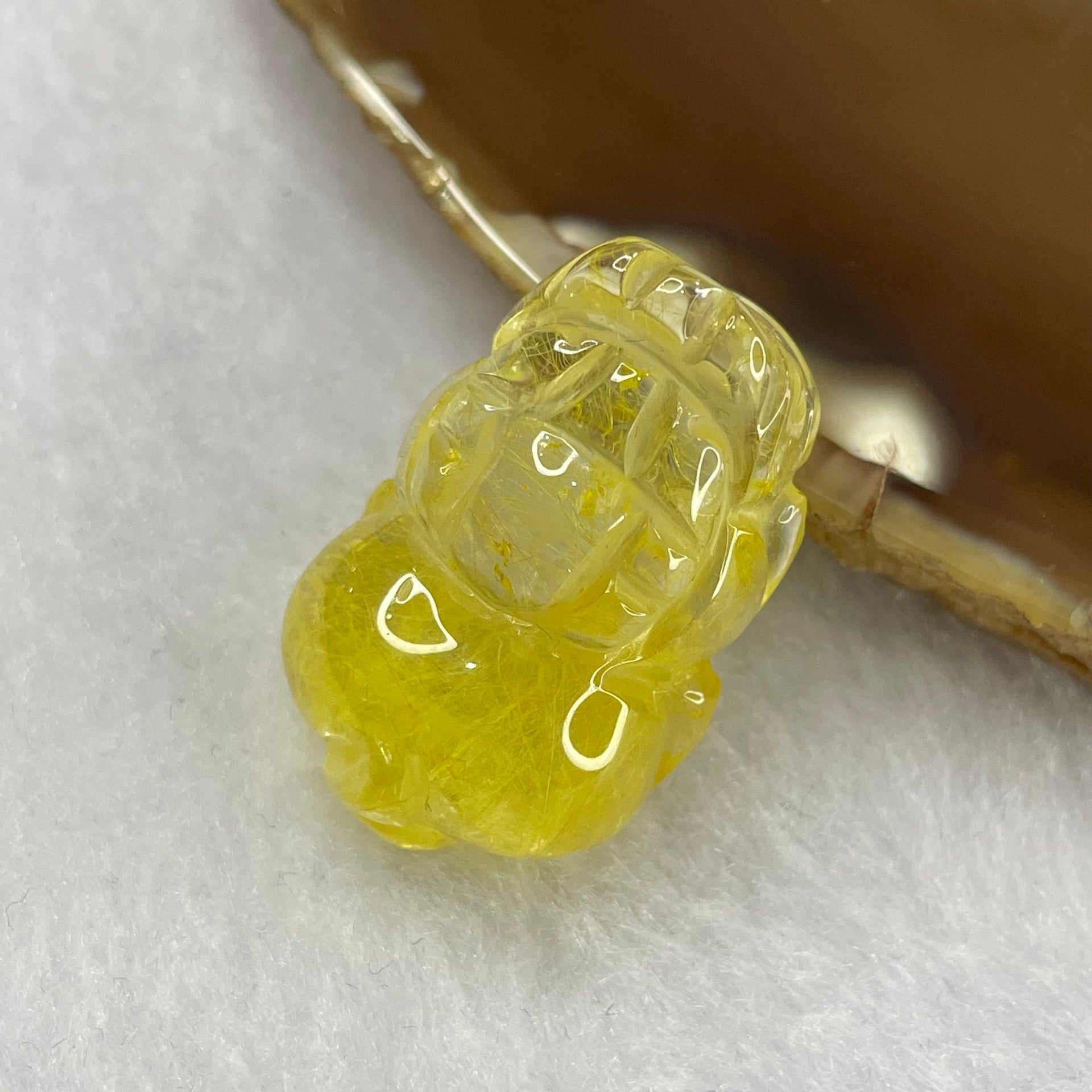 Natural Golden Rutilated Quartz Pixiu Pendant for Wealth and Protection - 11.89g 29.5 by 19.3 by 14.0mm - Huangs Jadeite and Jewelry Pte Ltd