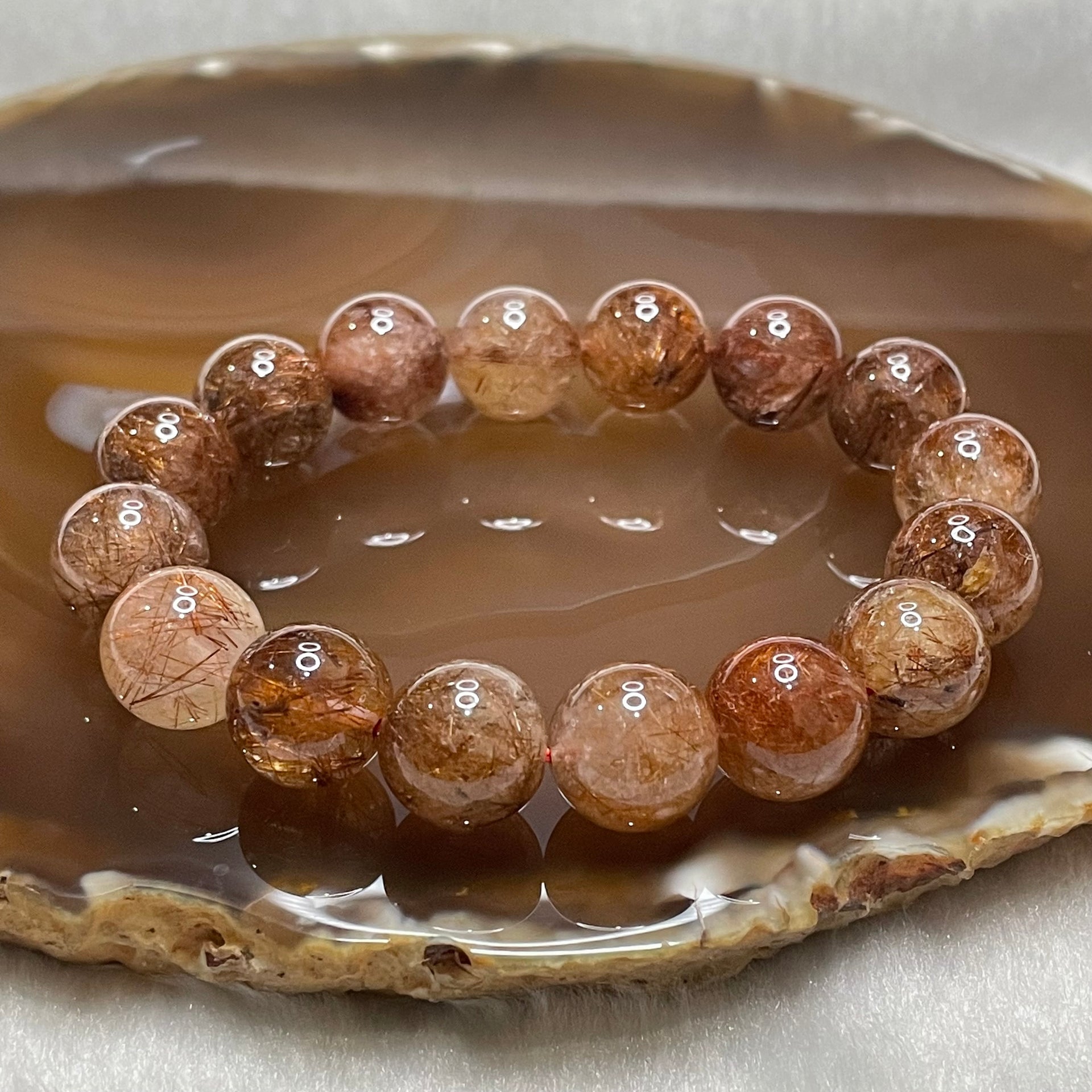 Natural Copper Rutilated Quartz 銅髮晶 41.12g 12.3mm/bead 16 beads - Huangs Jadeite and Jewelry Pte Ltd