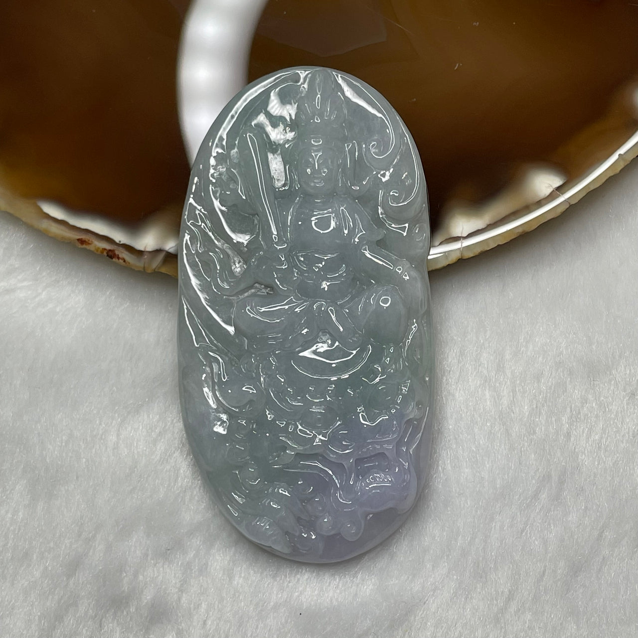 Type A Lavender & Green Manjushri Bodhisattva Jade Jadeite 45.47g 75.7 by 39.5 by 8.2mm - Huangs Jadeite and Jewelry Pte Ltd