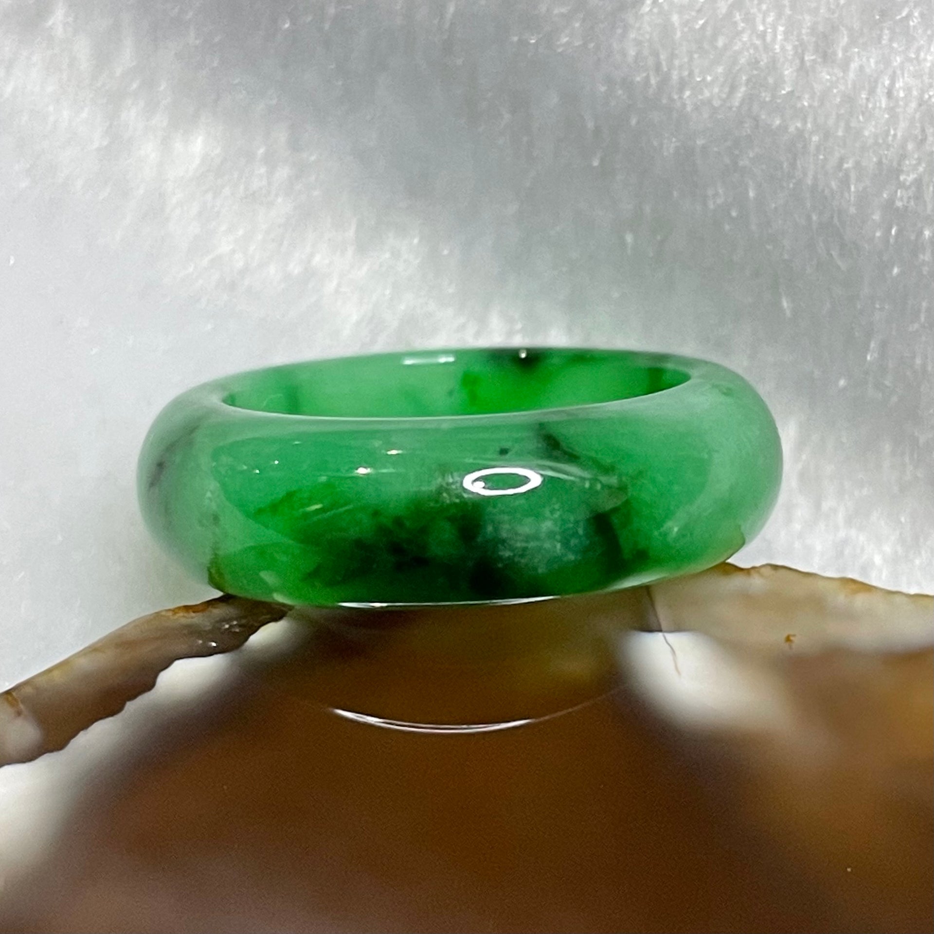 Type A Spicy Green Jade Jadeite Ring 4.28g US7.25 HK16 Thickness 6.8 by 7.7mm Inner Diameter 17.6mm - Huangs Jadeite and Jewelry Pte Ltd