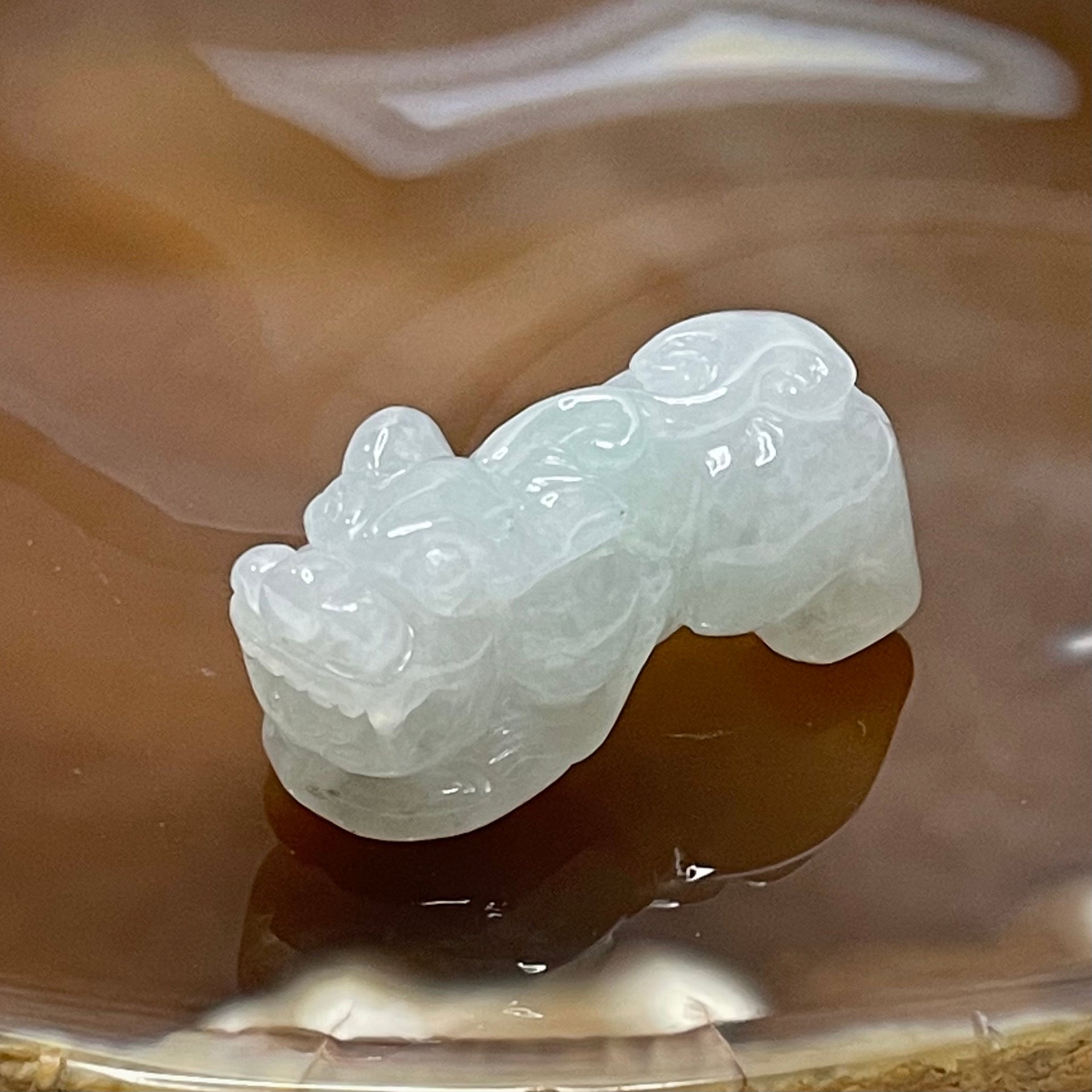 Type A Faint Green Jade Jadeite Pixiu Charm - 13.28g 33.1 by 13.7 by 15.1mm - Huangs Jadeite and Jewelry Pte Ltd