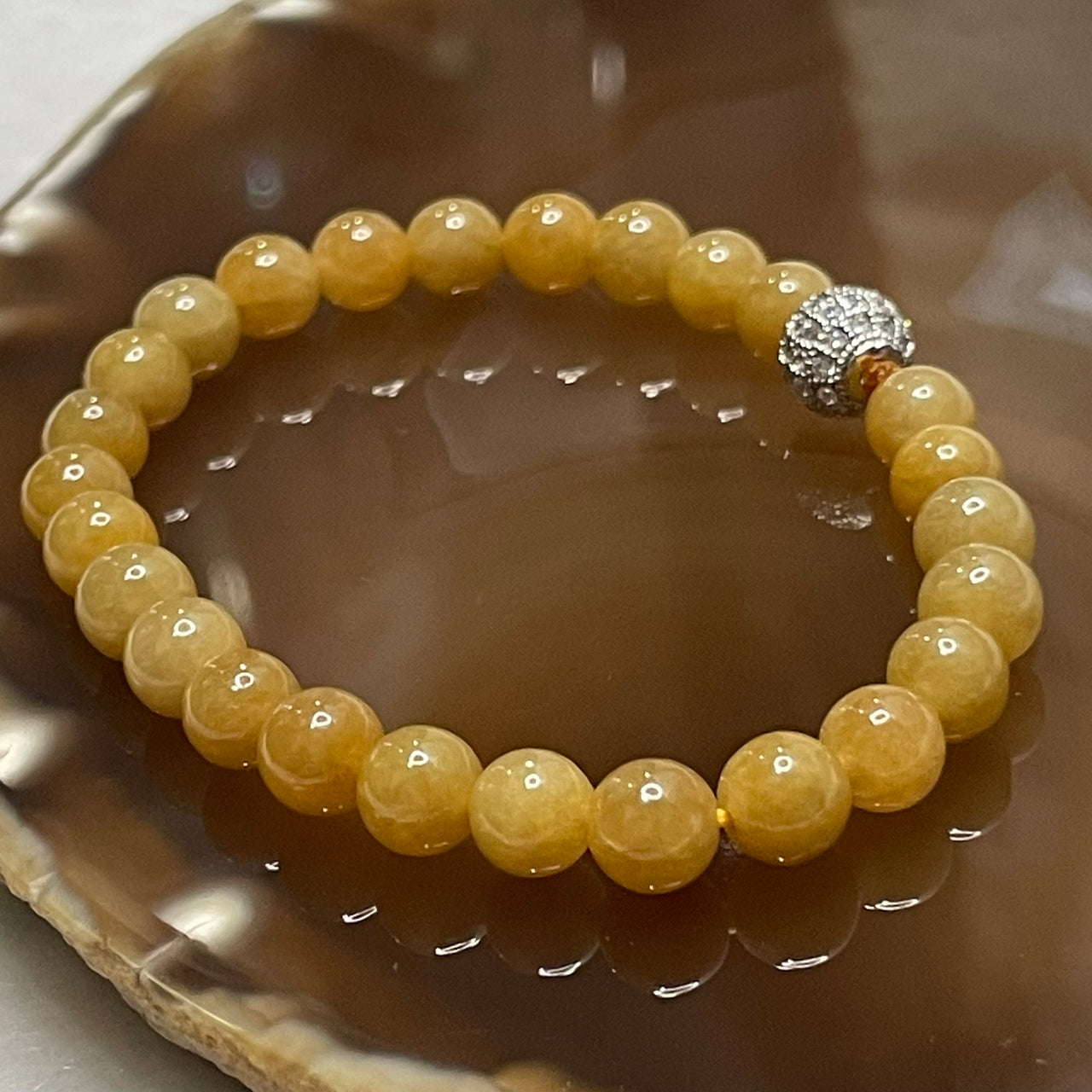 Type A Yellow Jade Jadeite Bracelet 13.76g 6.8mm/bead 26 beads - Huangs Jadeite and Jewelry Pte Ltd