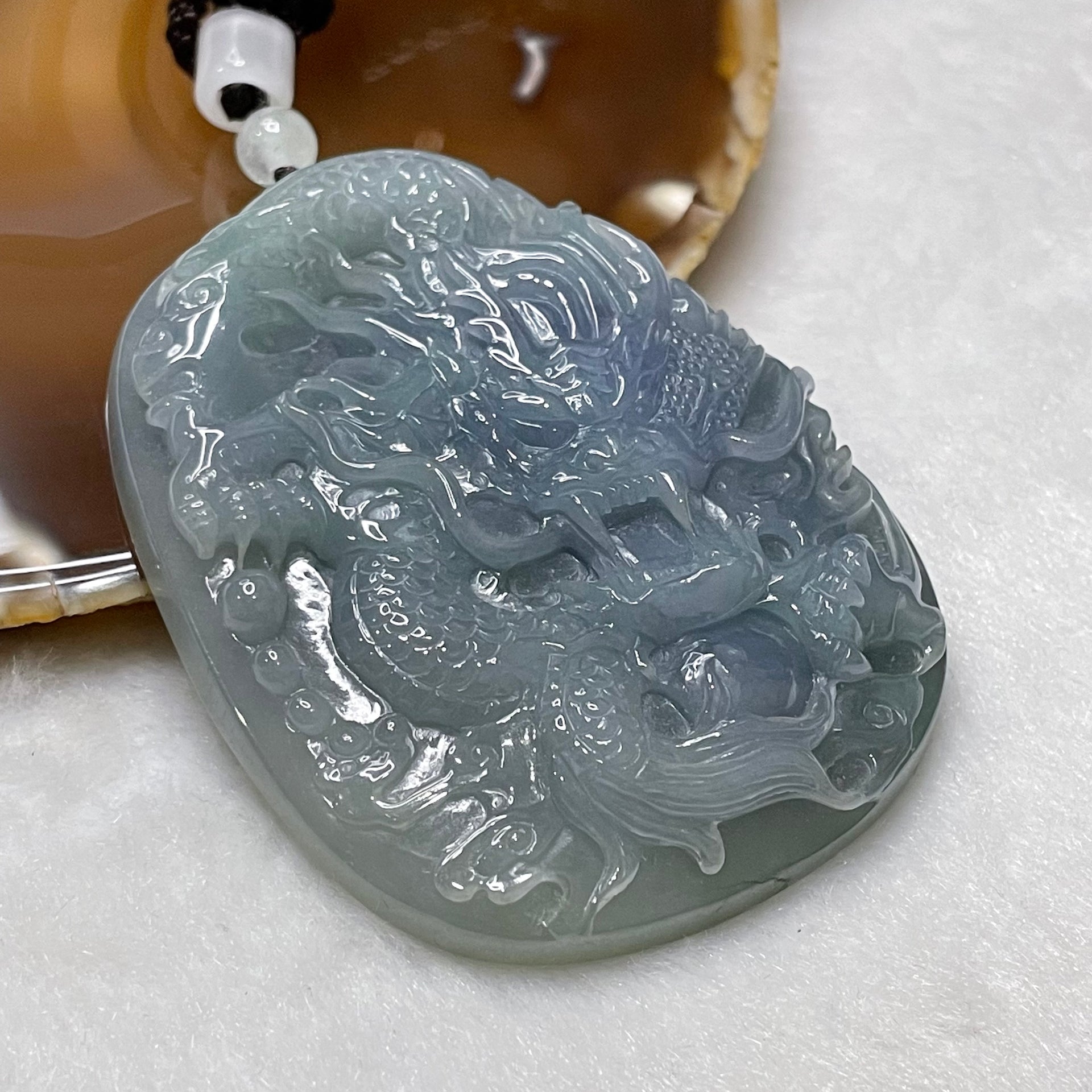 18K / 750 Gold NGI Certified Rare Semi Icy Intense Lavender Jade Jadeite Dragon 85.73g 68.8 by 54.1 by 12.8mm - Huangs Jadeite and Jewelry Pte Ltd