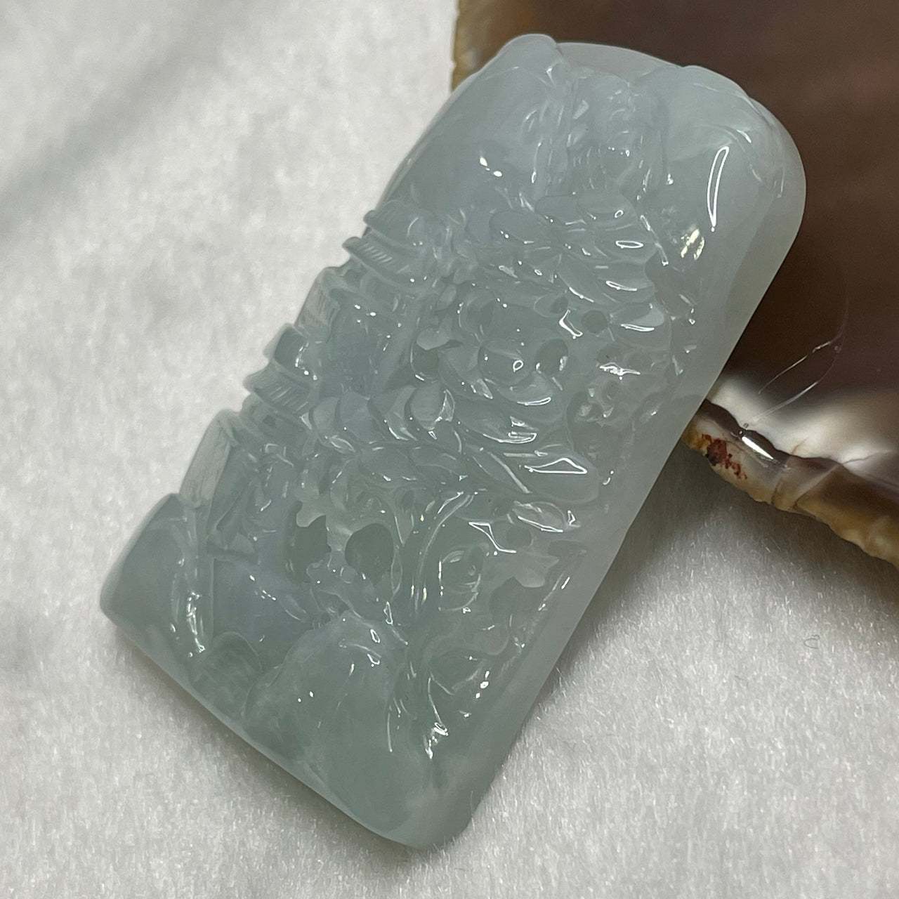 Type A Faint Green Jade Jadeite Shan Shui Pendant - 48.7g 55.9 by 39.4 by 10.5mm - Huangs Jadeite and Jewelry Pte Ltd