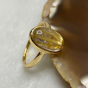 Natural Golden Rutilated Quartz 925 Silver Ring Size Adjustable 2.60g 14.5 by 9.9 by 5.2mm - Huangs Jadeite and Jewelry Pte Ltd