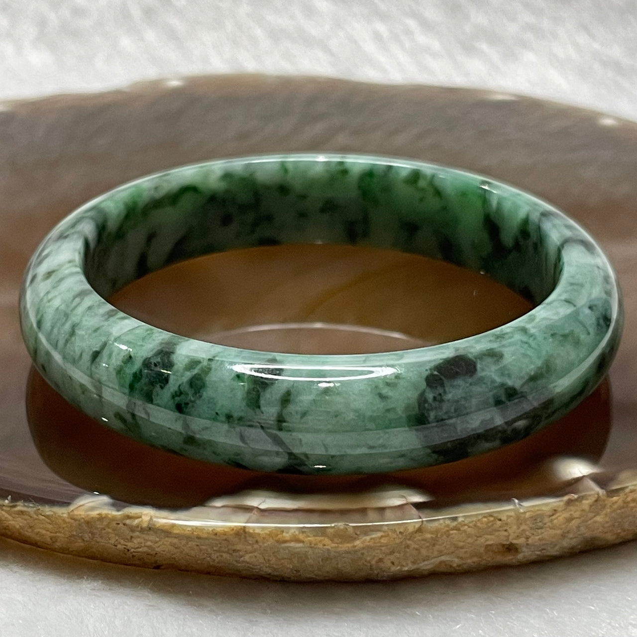 Type A Green with Spicy Green Veins Jade Jadeite Bangle - 54.91g Inner Diameter 56.7mm Thickness 13.0 by 8.0mm - Huangs Jadeite and Jewelry Pte Ltd