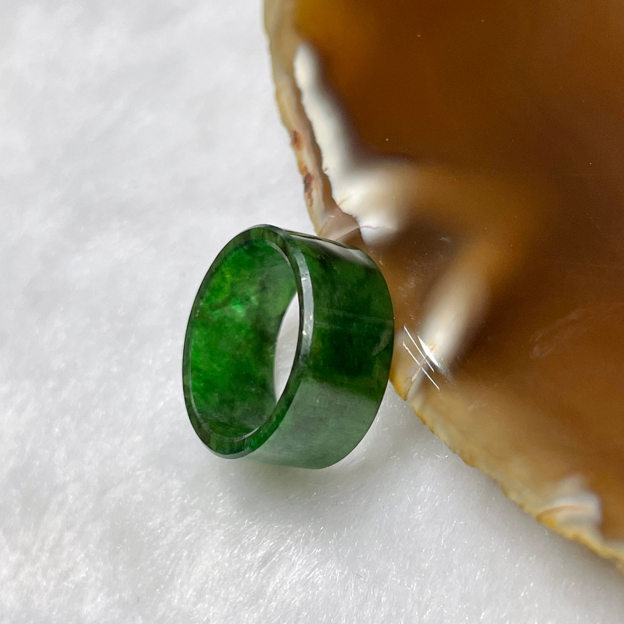 Type A Spicy Green Jade Jadeite Flat Ring 1.98g US3.25 HK6.5 Inner Diameter 14.6mm Thickness 7.8 by 1.8mm - Huangs Jadeite and Jewelry Pte Ltd