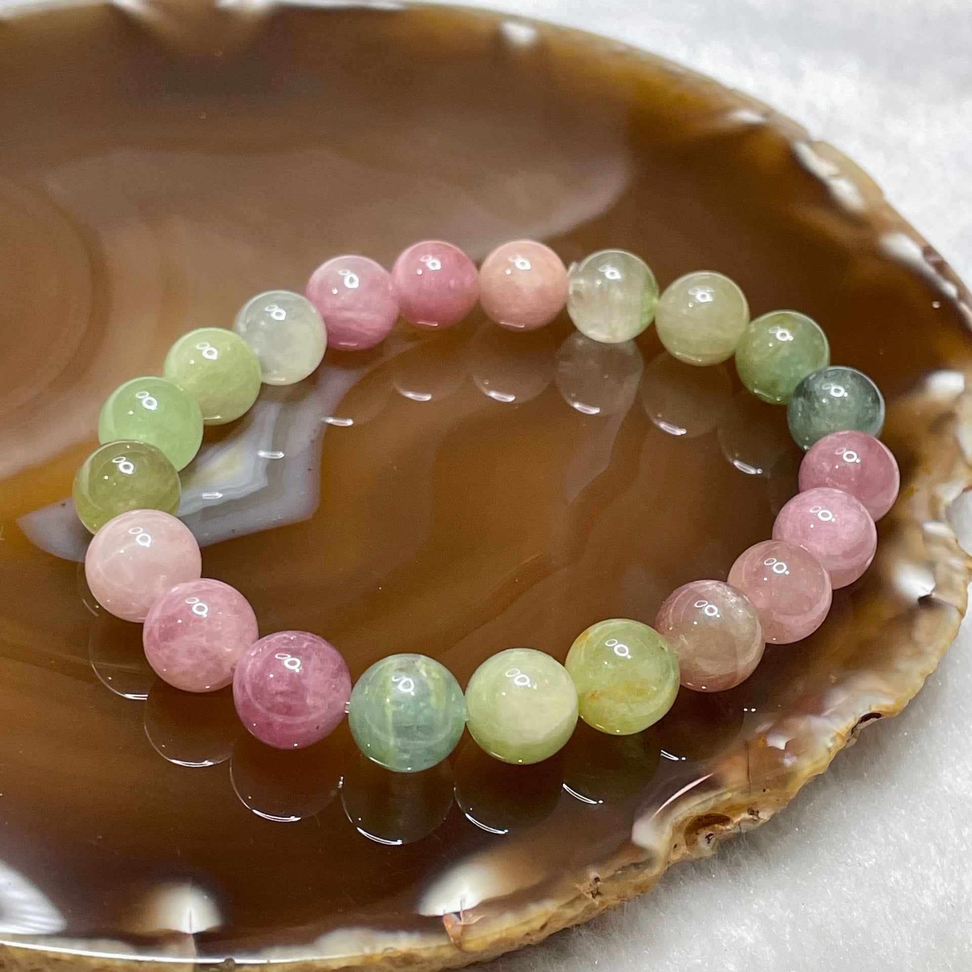 Natural Tourmaline Crystal Bracelet 电气石 28.99g 9.9mm/bead 21 beads - Huangs Jadeite and Jewelry Pte Ltd