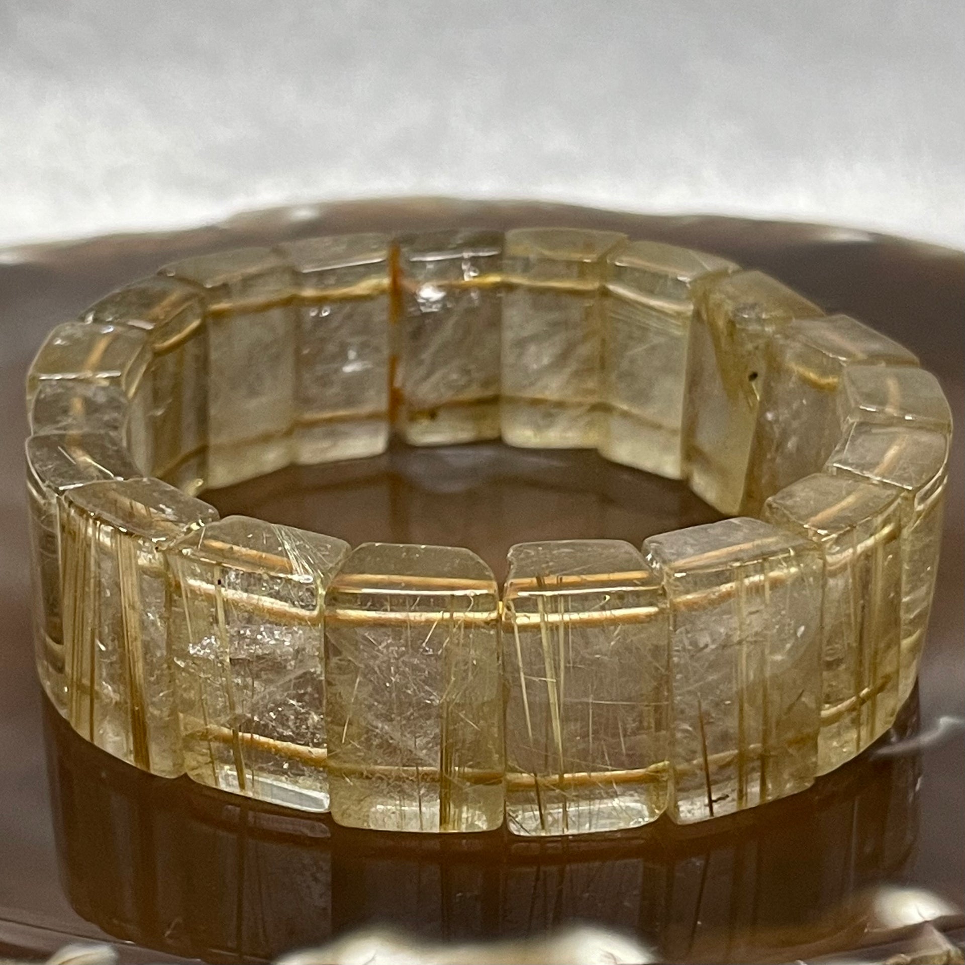 Natural Golden Rutilated Quartz Bracelet 手牌 - 64.13g 18.4 by 6.9mm/piece 19 Pieces - Huangs Jadeite and Jewelry Pte Ltd