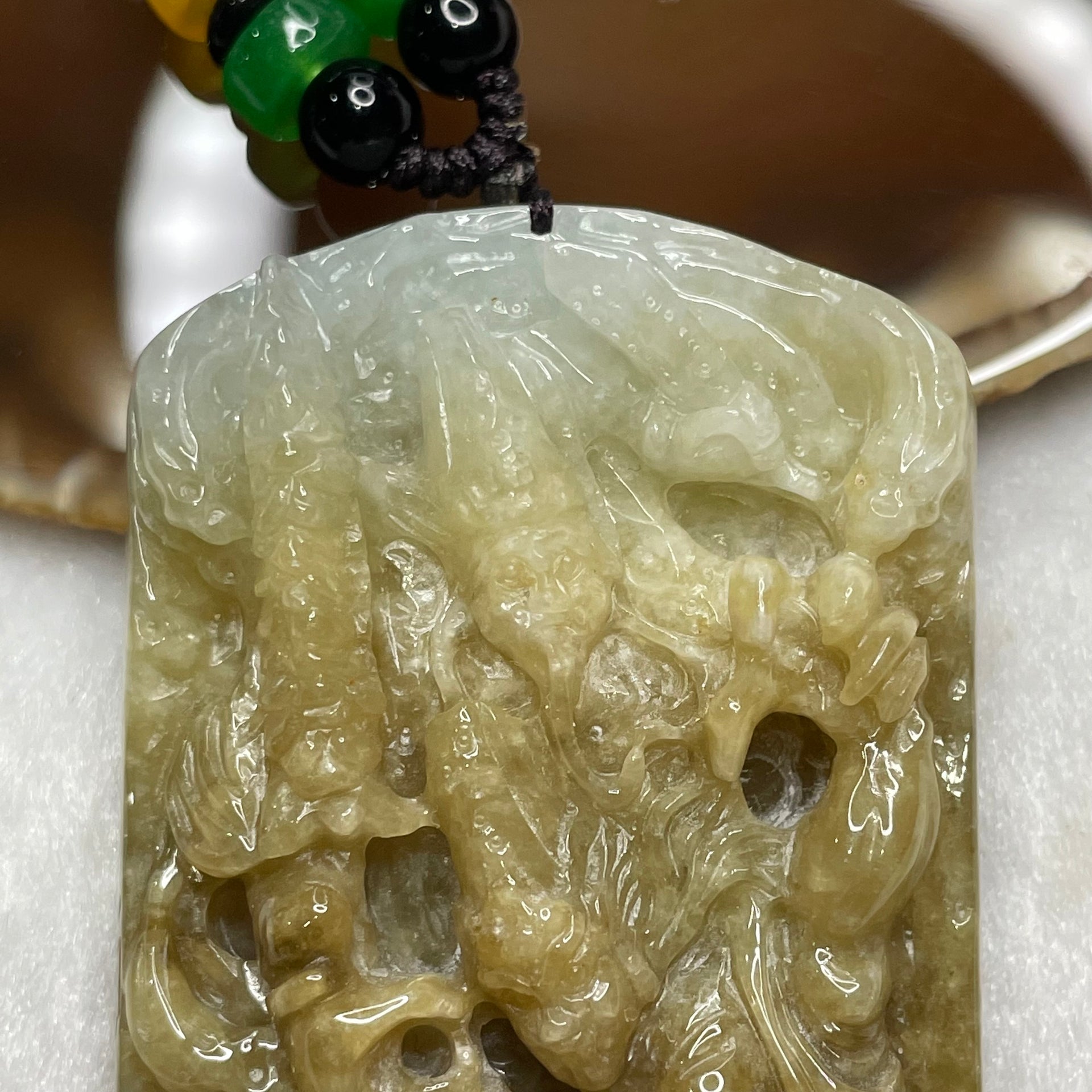 Type A Yellowish Brown Jade Heibai Wuchang 黑白无常 Hell Gods of Wealth 66.58g 53.7 by 39.7 by 13.3mm - Huangs Jadeite and Jewelry Pte Ltd