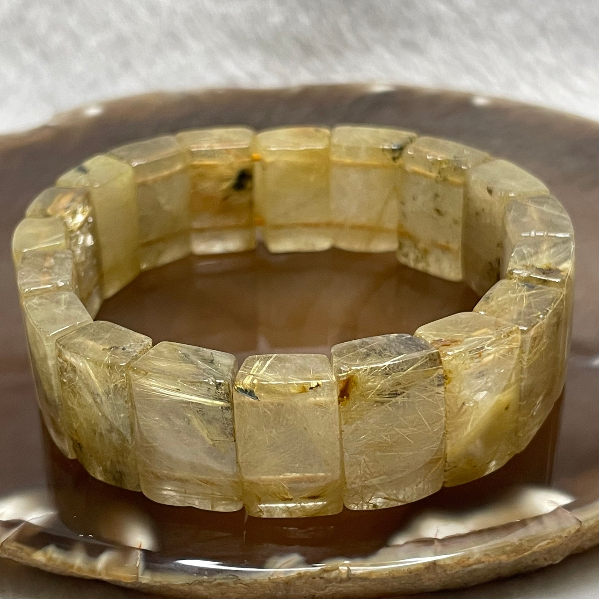 Natural Golden Rutilated Quartz Bracelet 手牌 - 72.29g 18.8 by 13.3 by 8.4mm/piece 19 pieces - Huangs Jadeite and Jewelry Pte Ltd