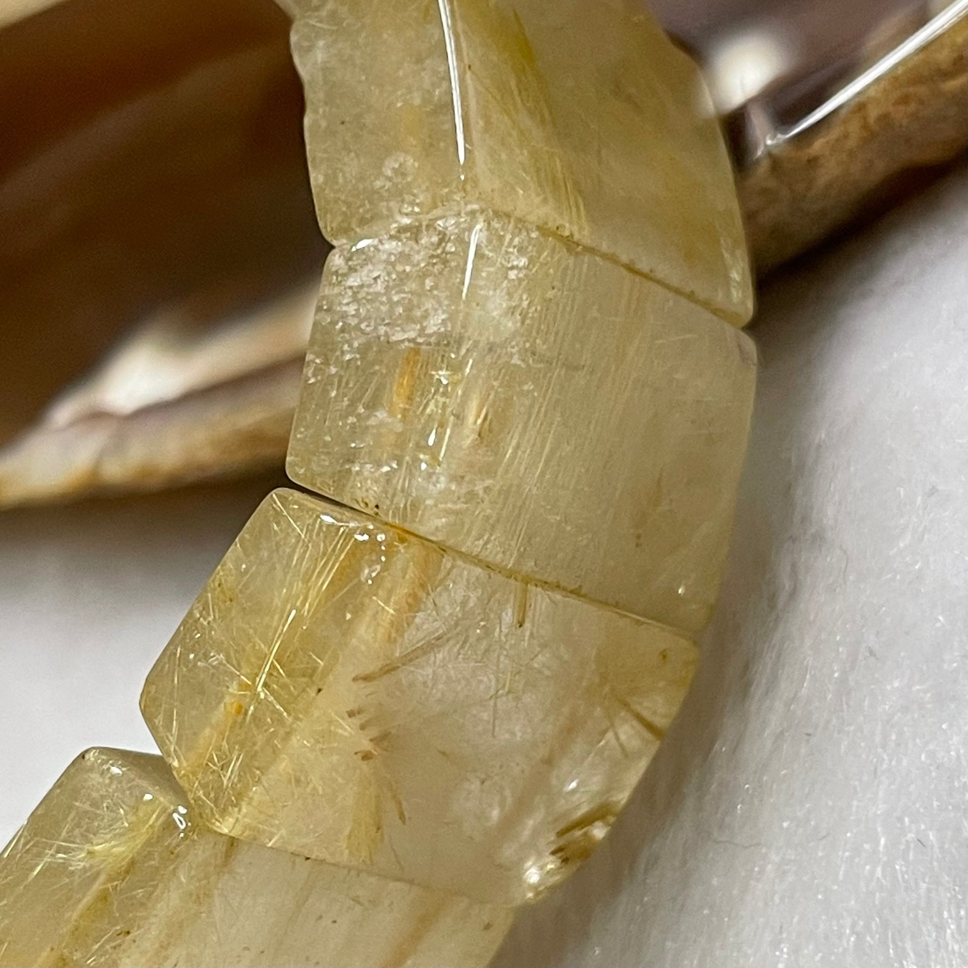 Natural Golden Rutilated Quartz Bracelet 手牌 - 73.68g 18.6 by 8.8mm/piece 17 pieces - Huangs Jadeite and Jewelry Pte Ltd