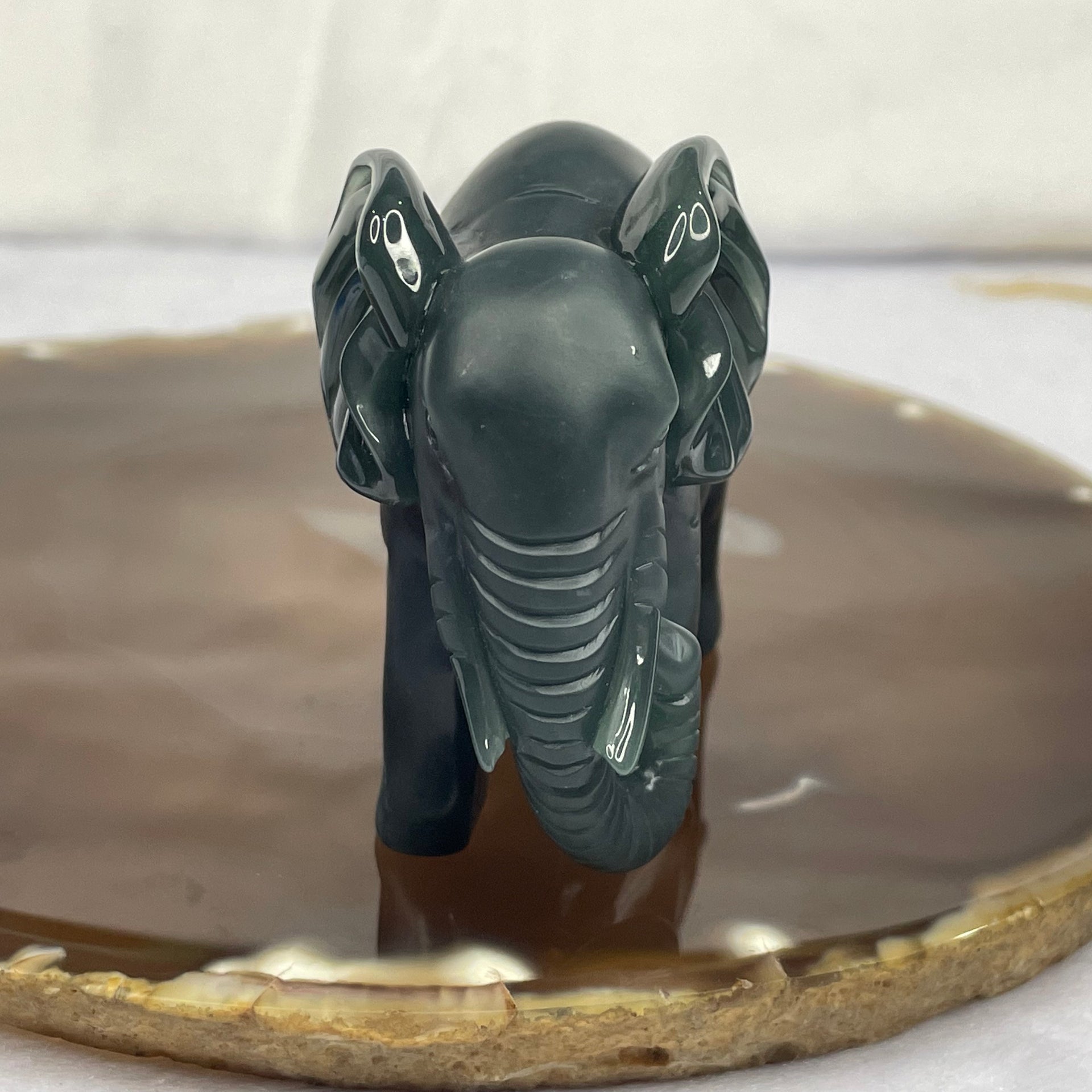 Type A Blueish Green Jade Jadeite Elephant Display - 156.60g 64.6 by 35.1 by 51.8mm - Huangs Jadeite and Jewelry Pte Ltd