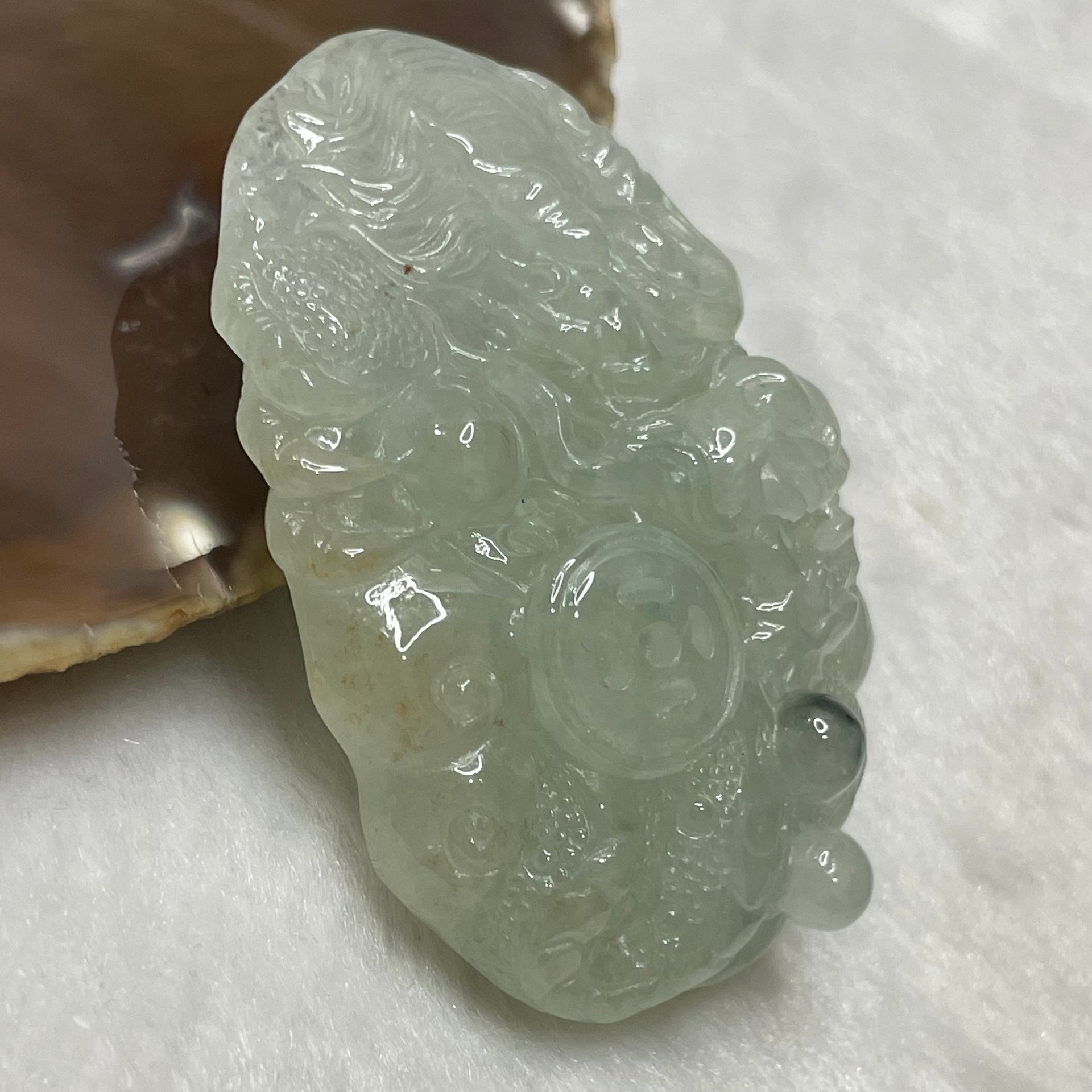 High Quality Type A Semi Icy Yellow & Green Jade Jadeite Dragon Pendant with NGI Cert- 80.59g 64.8 by 50.8 by 18.8mm - Huangs Jadeite and Jewelry Pte Ltd