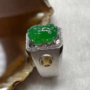 Rare Type A High Quality Yang Green Pixiu Jade Jadeite 18k white gold & Natural Diamonds 7.46g 16.3 by 10.2mm US8.5 HK19 - Huangs Jadeite and Jewelry Pte Ltd