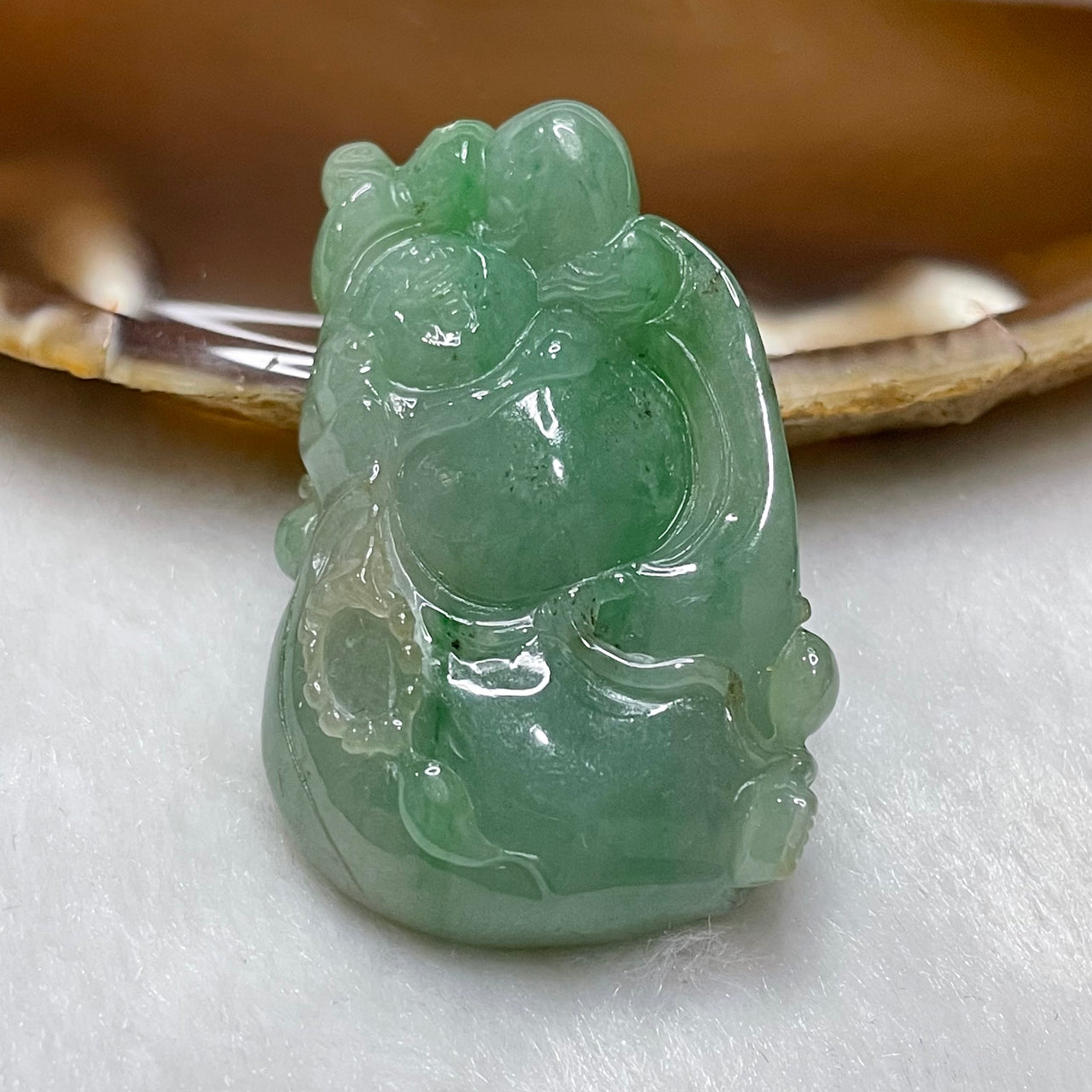 Type A Semi Icy Green Jade Jadeite Milo Buddha Buddhist Blessing 20.39g 43.3 by 28.6 by 9.9mm - Huangs Jadeite and Jewelry Pte Ltd