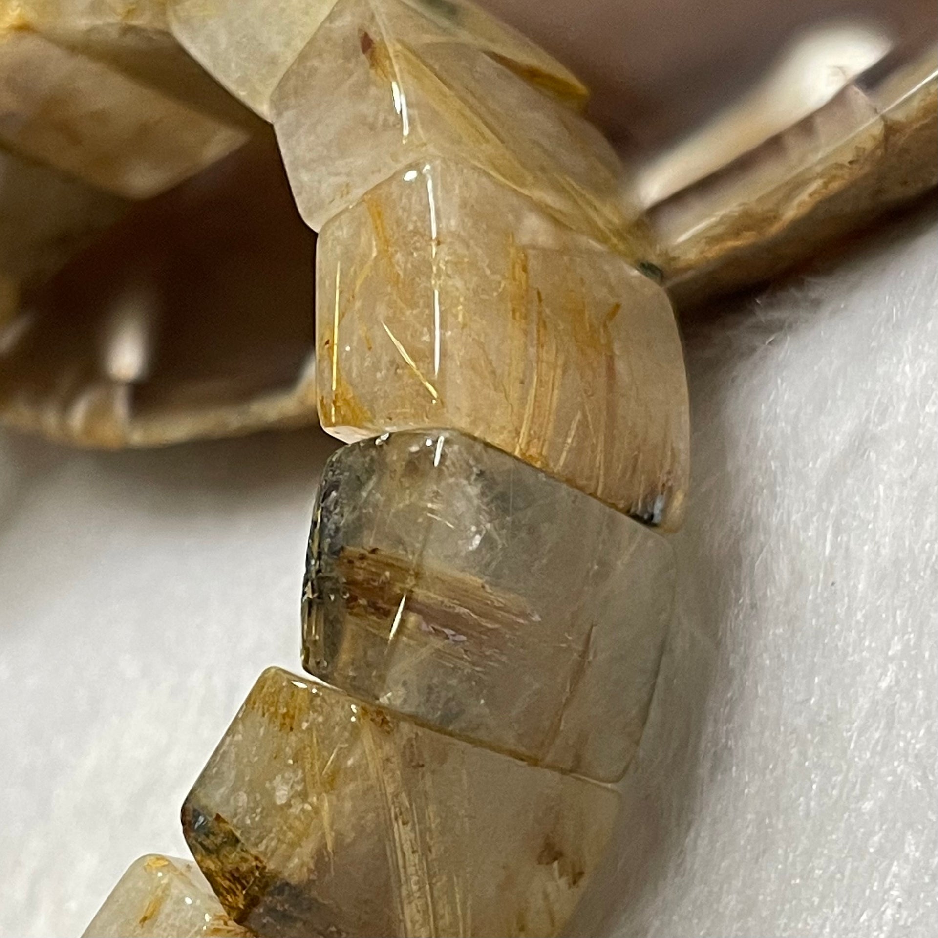 Natural Golden Rutilated Quartz Bracelet 手牌 - 68.47g 18.3 by 13.5 by 9.3mm/piece 19 pieces - Huangs Jadeite and Jewelry Pte Ltd