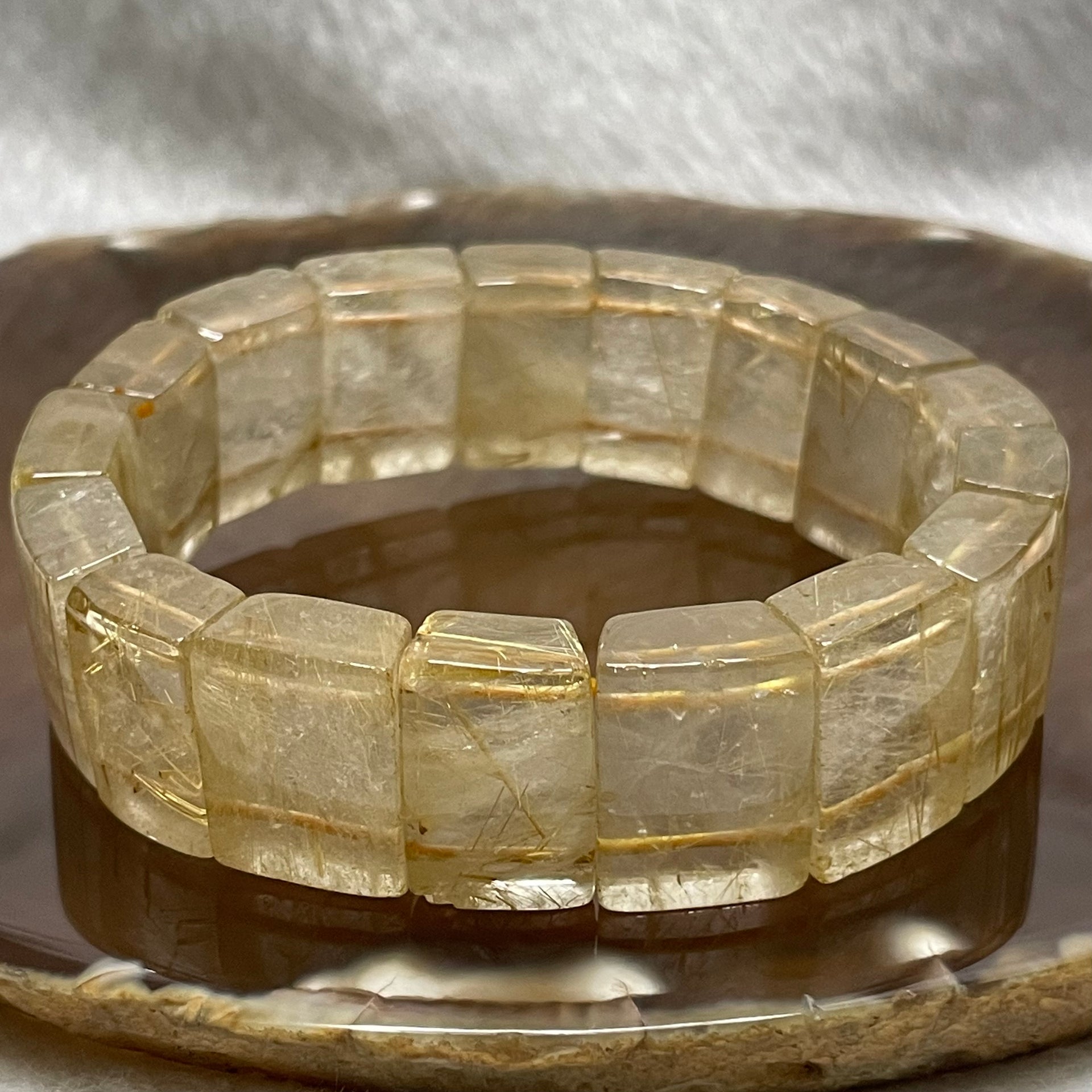 Natural Golden Rutilated Quartz Bracelet 手牌 - 72.23g 18.5 by 7.6mm/piece 17 pieces - Huangs Jadeite and Jewelry Pte Ltd