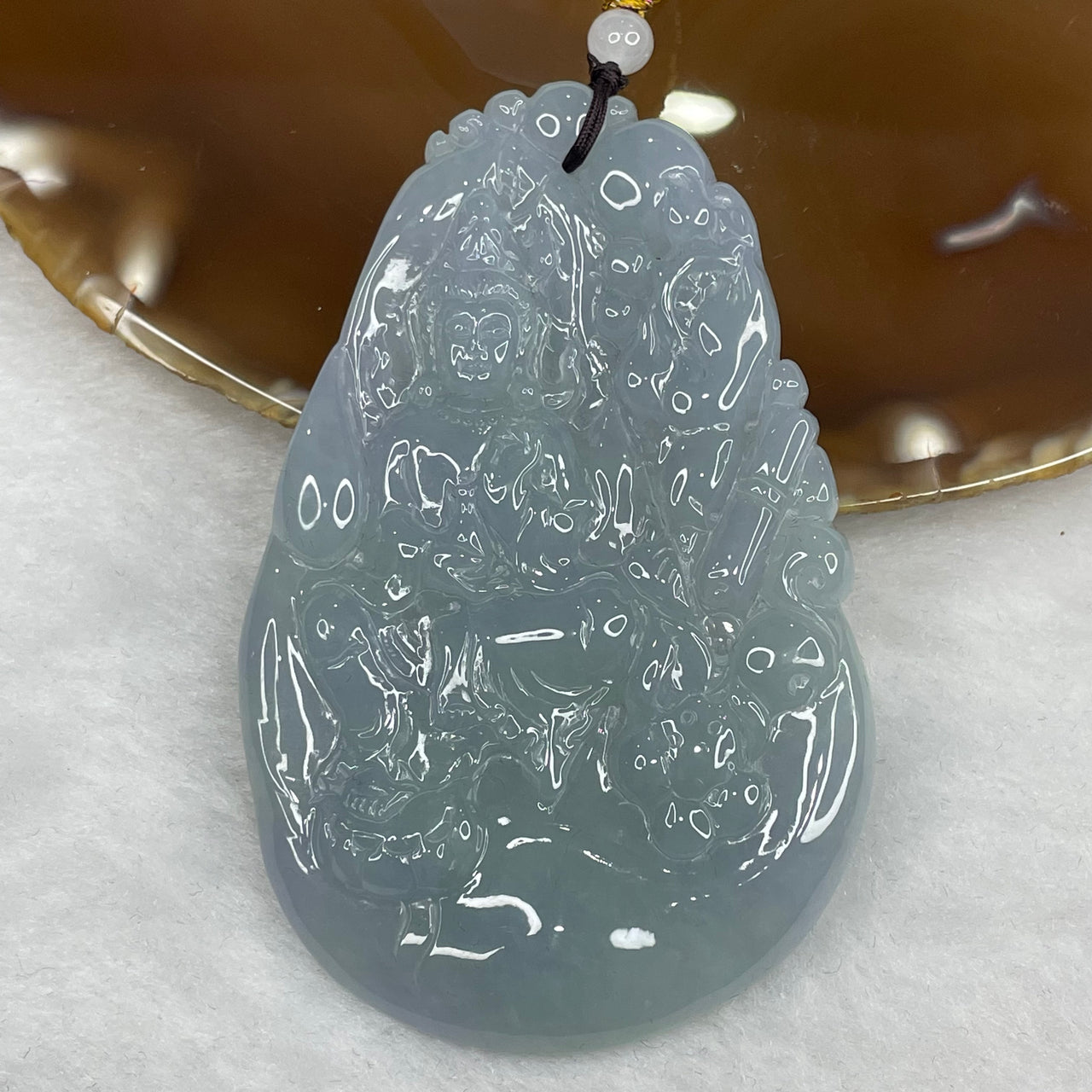 Grand Master Certified Type A Semi Icy Sky Blue Guan Yin Pendant 47.60g 75.6 by 49.5 by 6.4 mm - Huangs Jadeite and Jewelry Pte Ltd