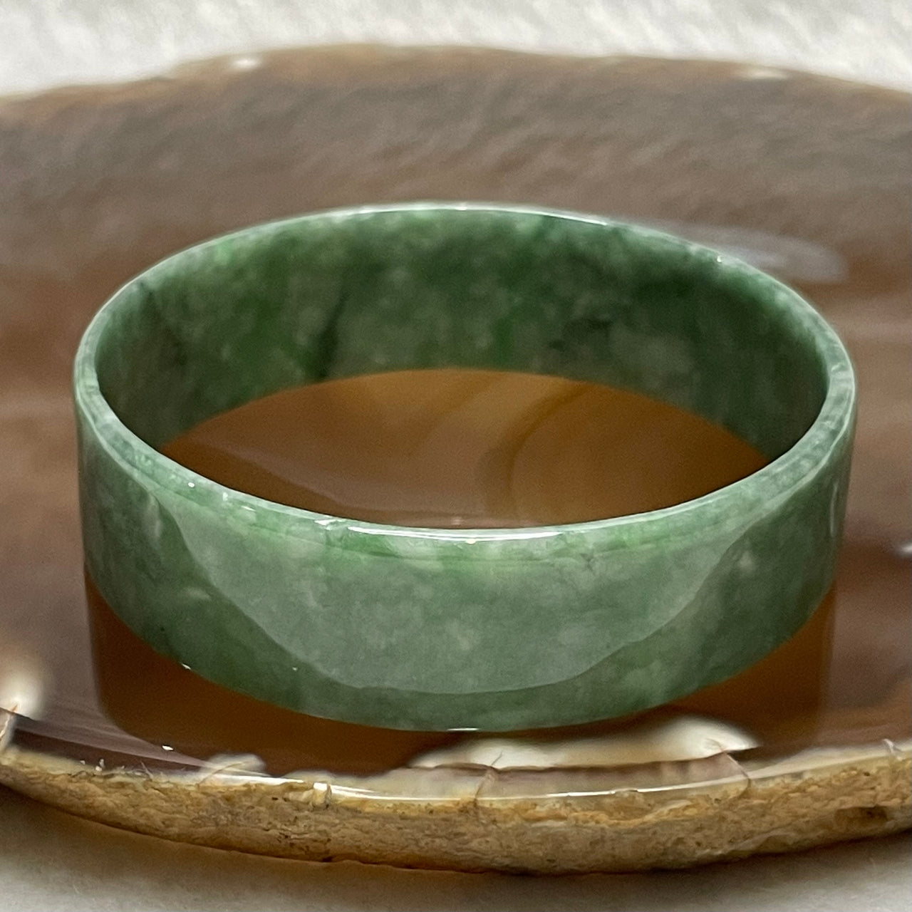 Type A Dou Qing Green Jade Jadeite Bangle - 17.37g Inner Diameter 53.6 Thickness 15.4 by 2.1mm - Huangs Jadeite and Jewelry Pte Ltd