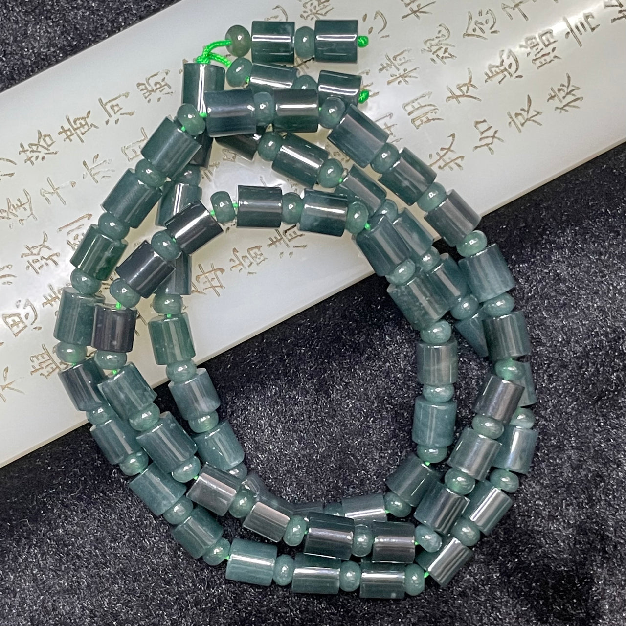 Type A Icy Blueish Green Barrel Jade Jadeite Necklace - 90.92g 7.6mm/piece 61 pieces - Huangs Jadeite and Jewelry Pte Ltd