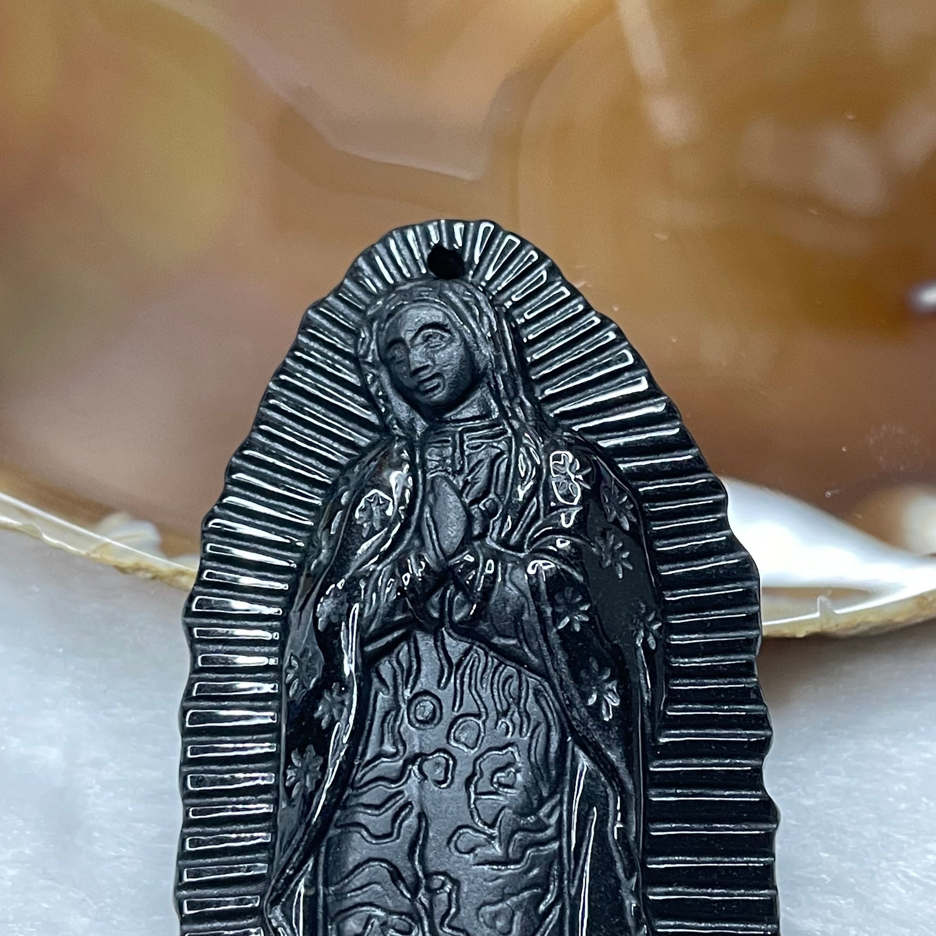 Type A Full Body Black Jade Jadeite Mother Mary 46.7g 68.7 by 34.2 by 10.4mm - Huangs Jadeite and Jewelry Pte Ltd