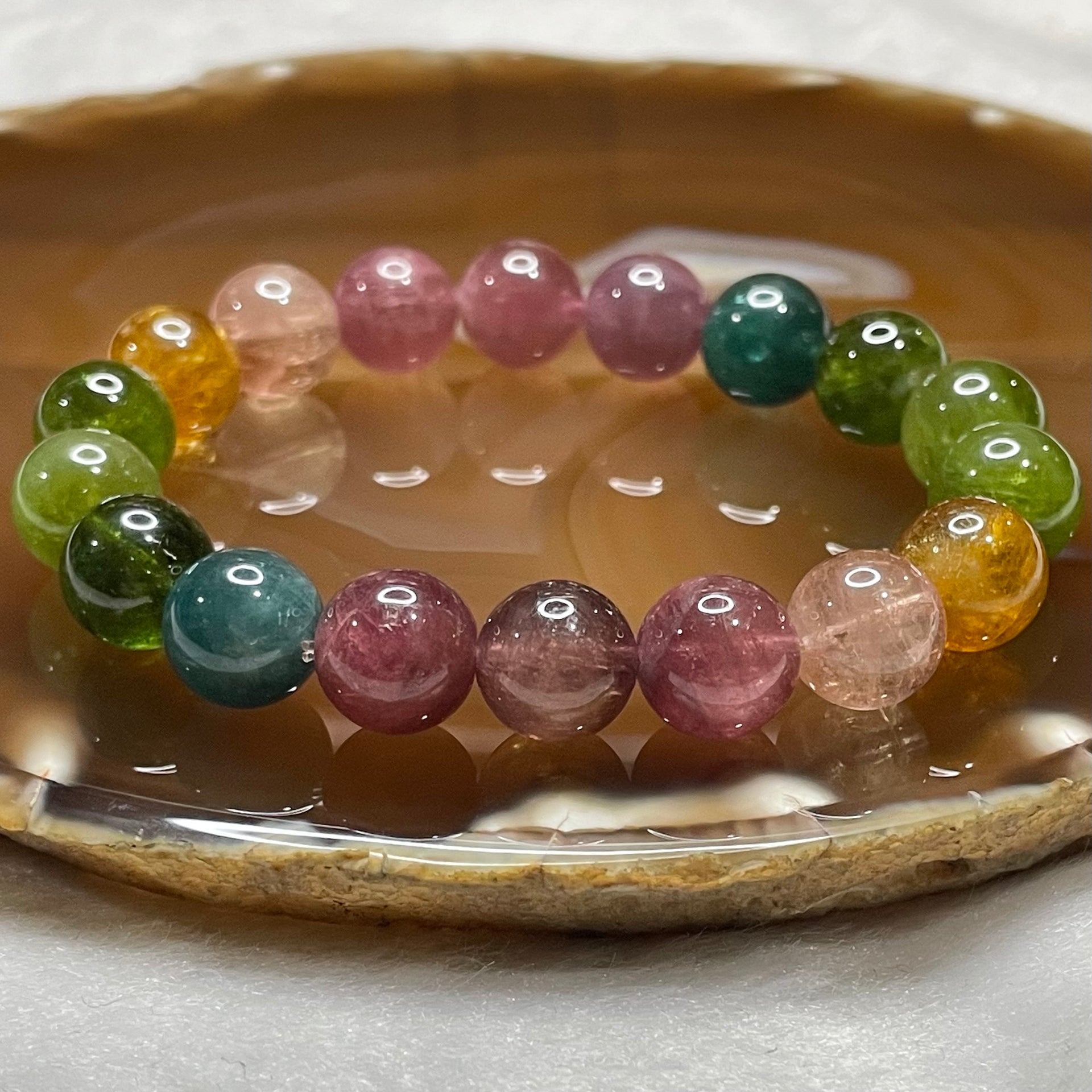 Natural Tourmaline Crystal Bracelet 电气石 34.21g 10.5mm/bead 18 beads - Huangs Jadeite and Jewelry Pte Ltd